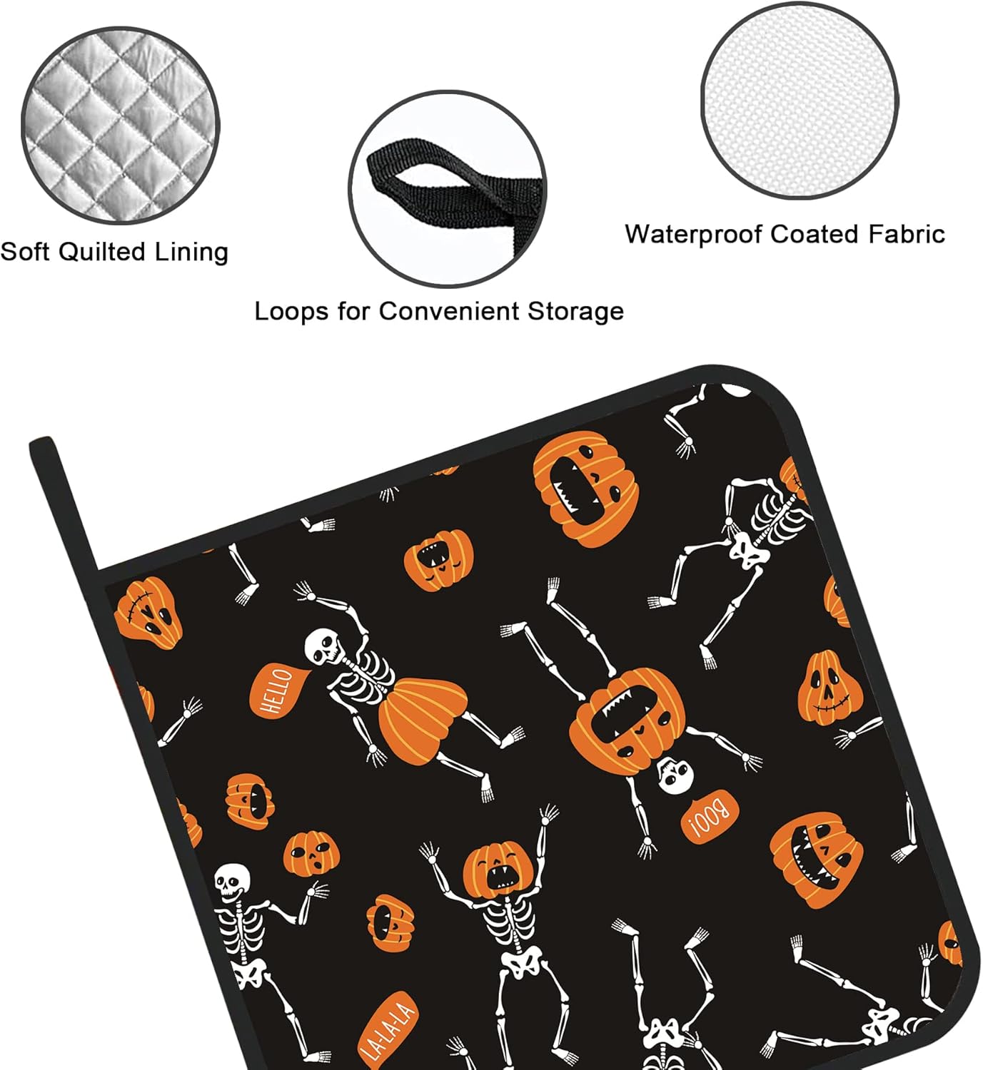 Halloween Skeleton Pumpkin Potholders Set of 2
