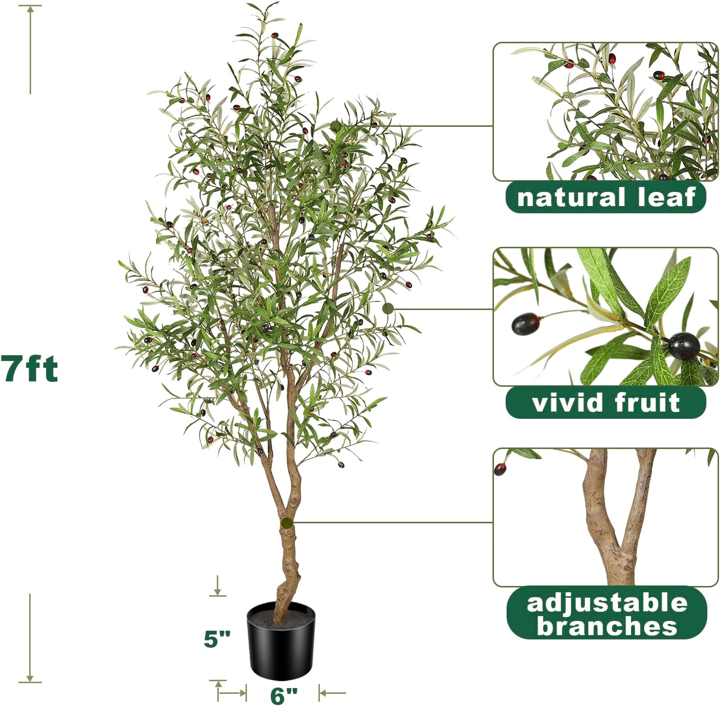 7ft Faux Olive Tree for Home Office Decor
