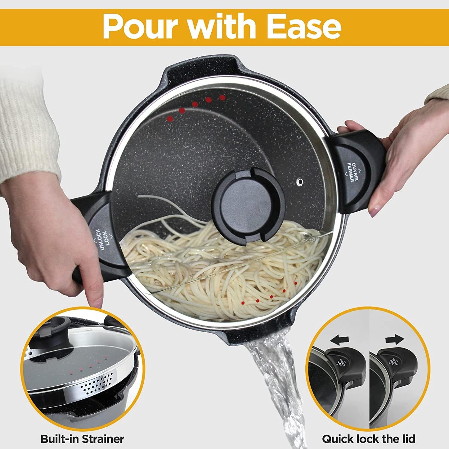 5 Quart Pasta Pot with Strainer Lid and Tempered Glass Lid