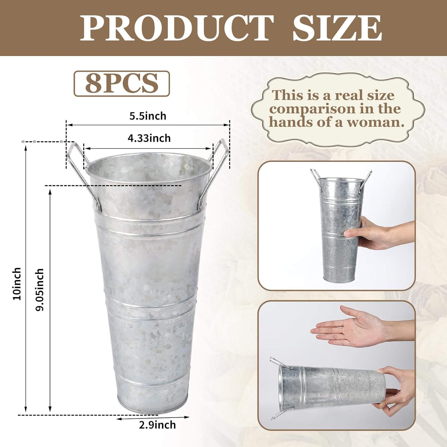 8pcs 10inch Galvanized Flower Bucket Set