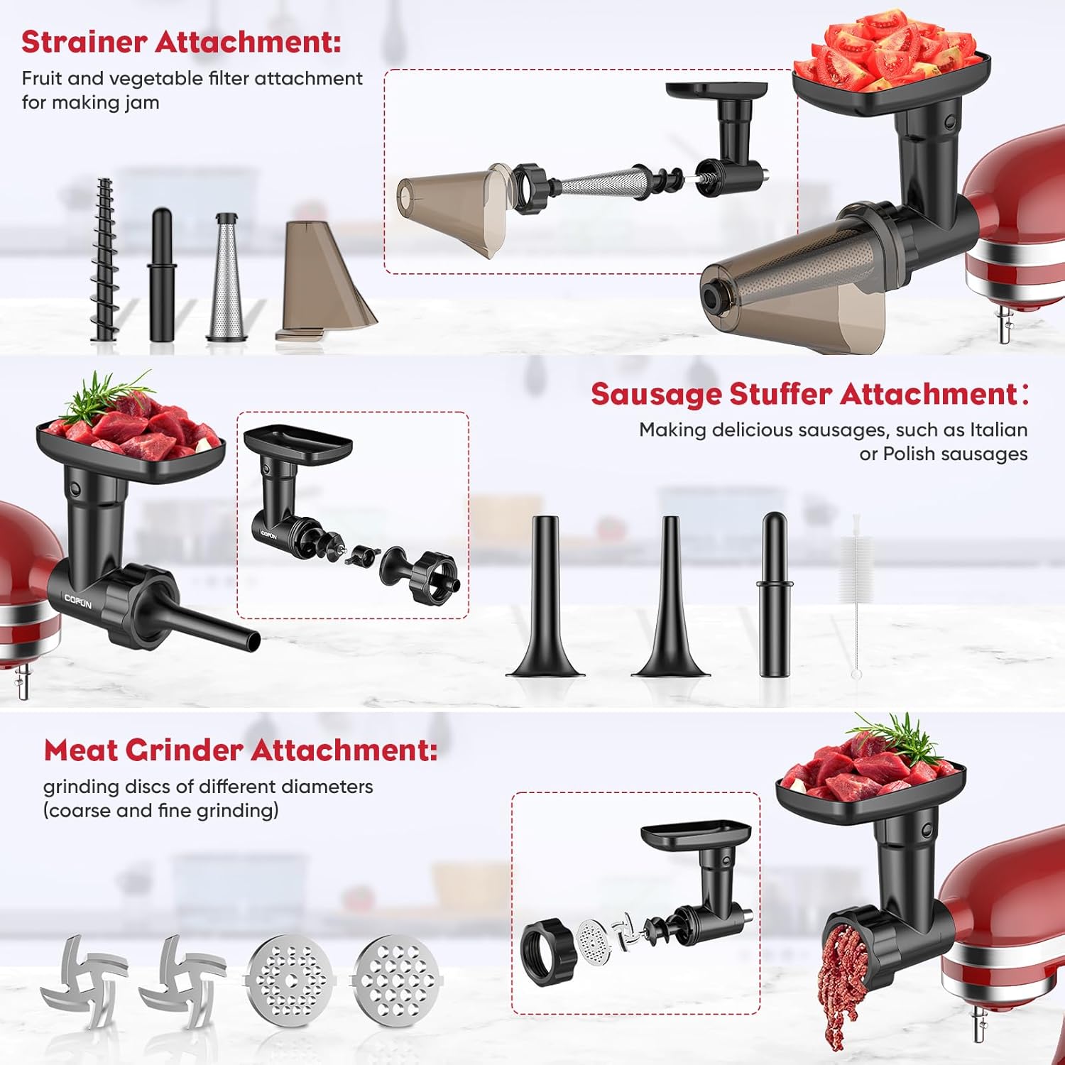 HOZODO Fruit Veg Strainer Meat Grinder for Kitchenaid Mixers