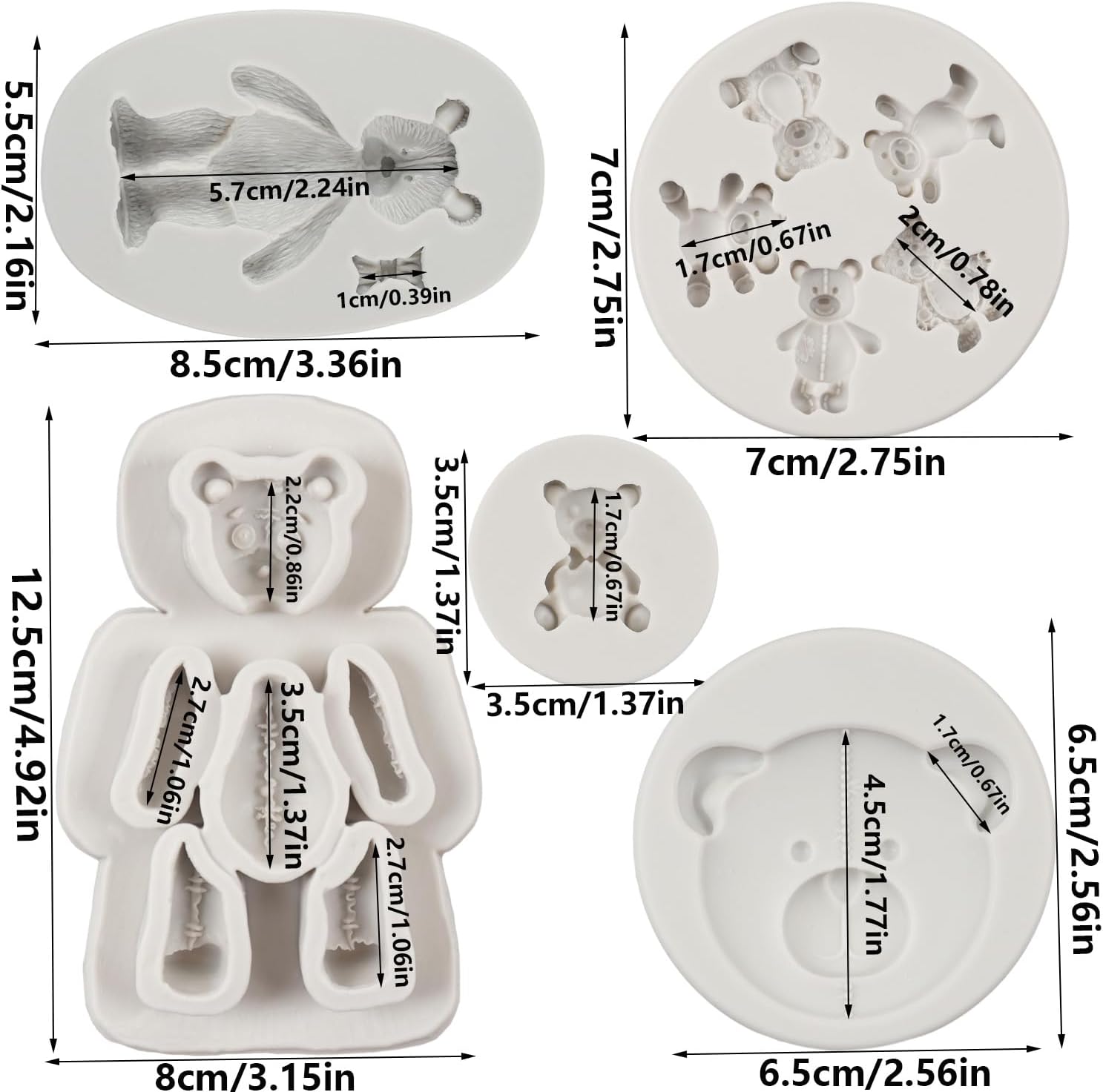 Bear Chocolate Fondant Mold Set of 5