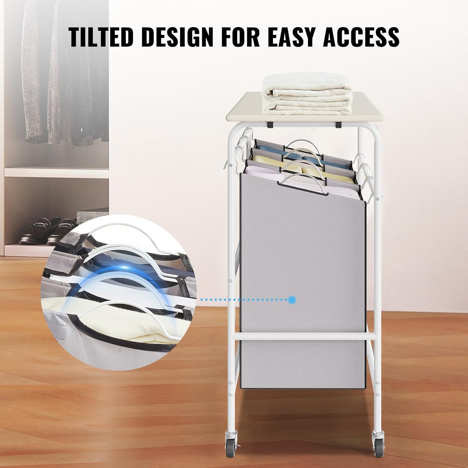 VEVOR 3-Section Laundry Sorter Cart with Ironing Board