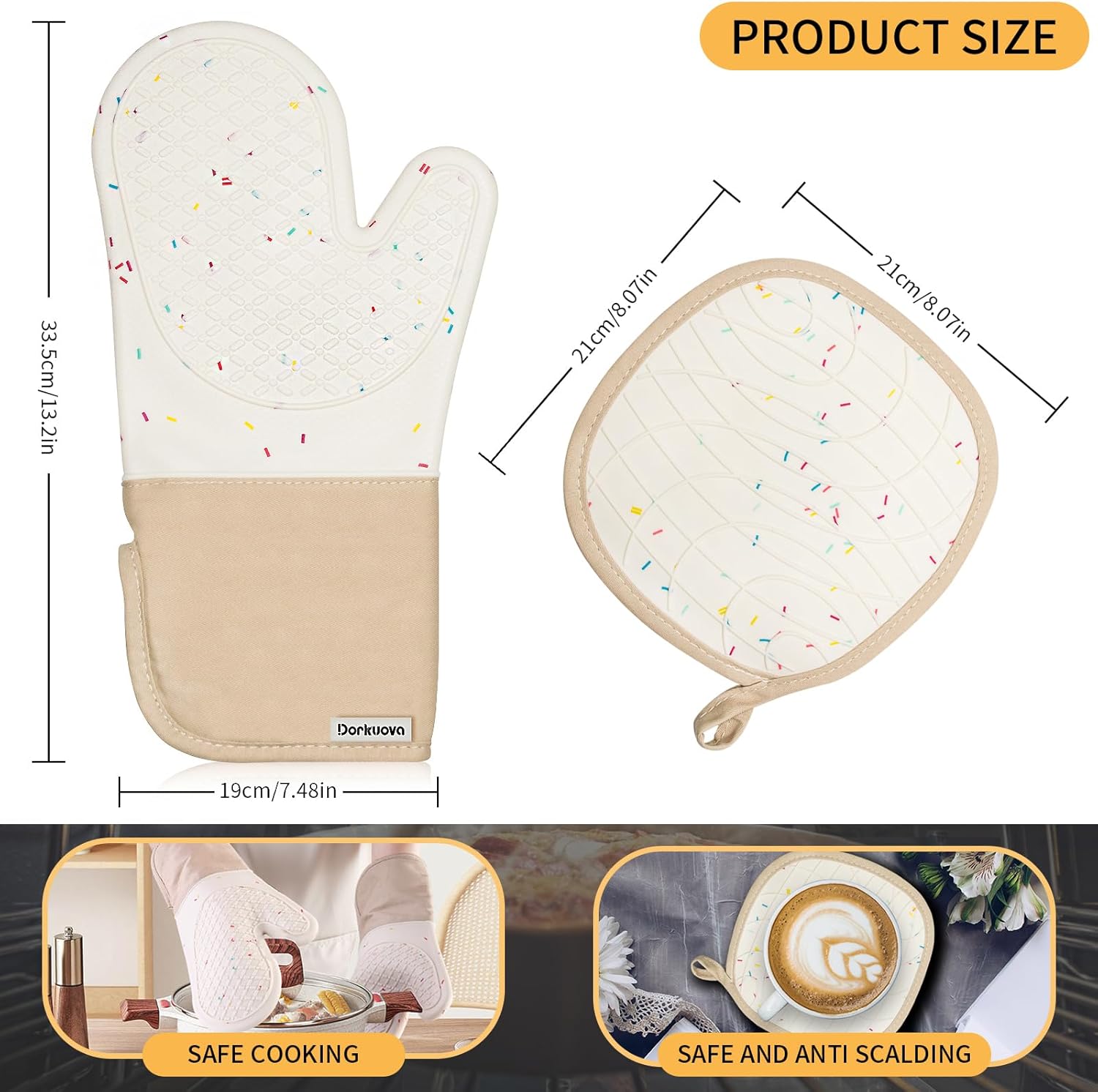 Dorkuova Heat Resistant Oven Mitts 500F Non-Slip Washable
