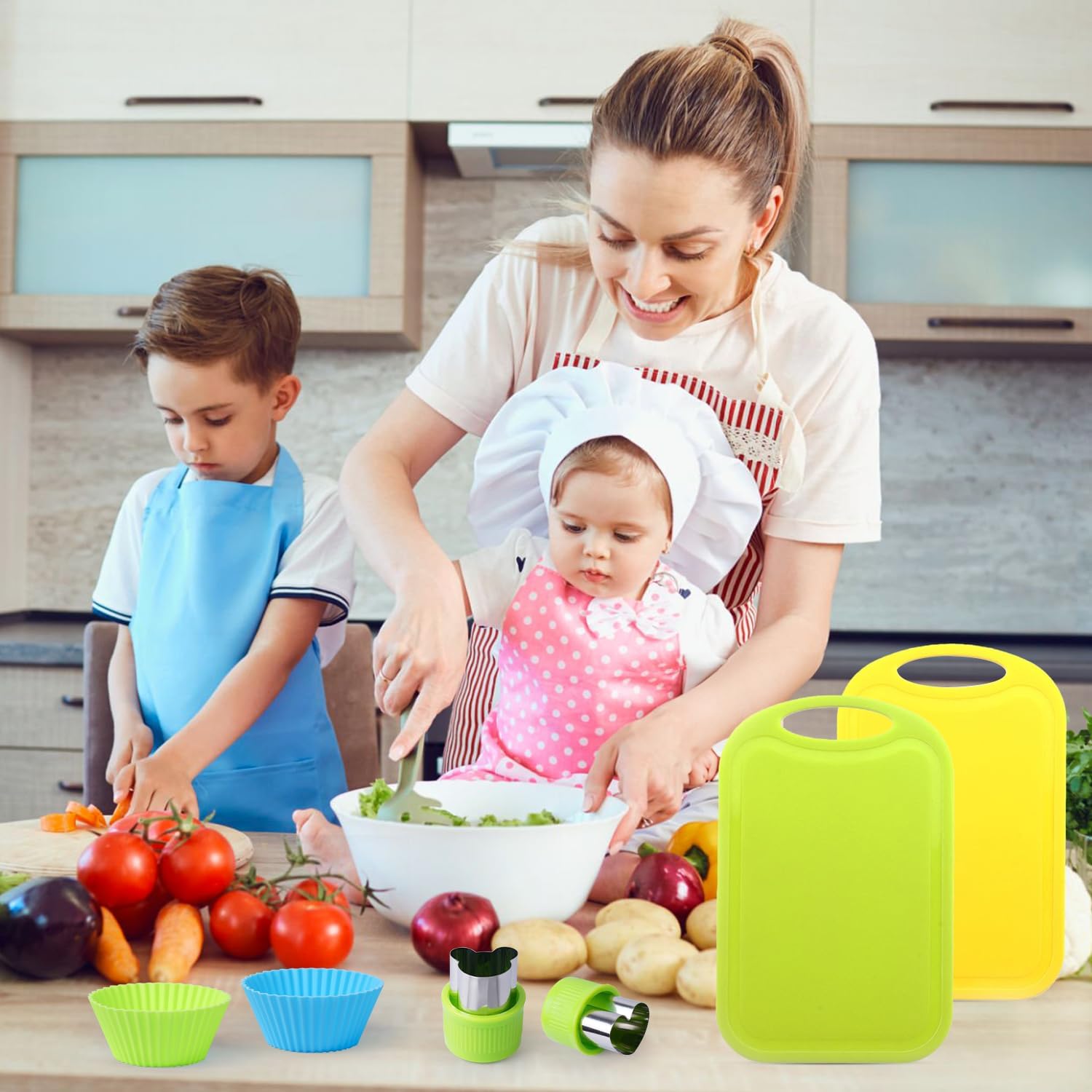 Kids Kitchen Safe Knife Set with Cutting Board and Gloves