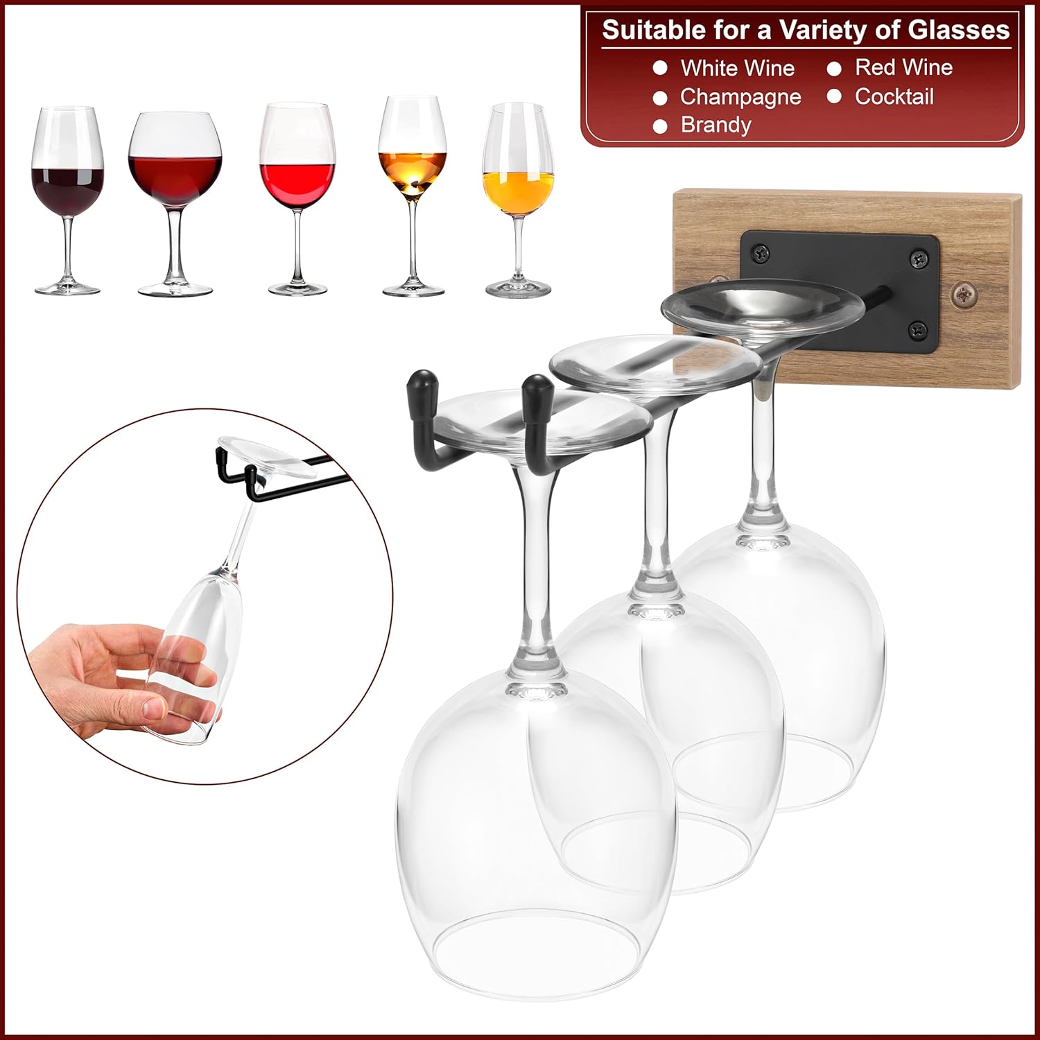 Sorbus Wall Mounted Wine Rack Stemware Set