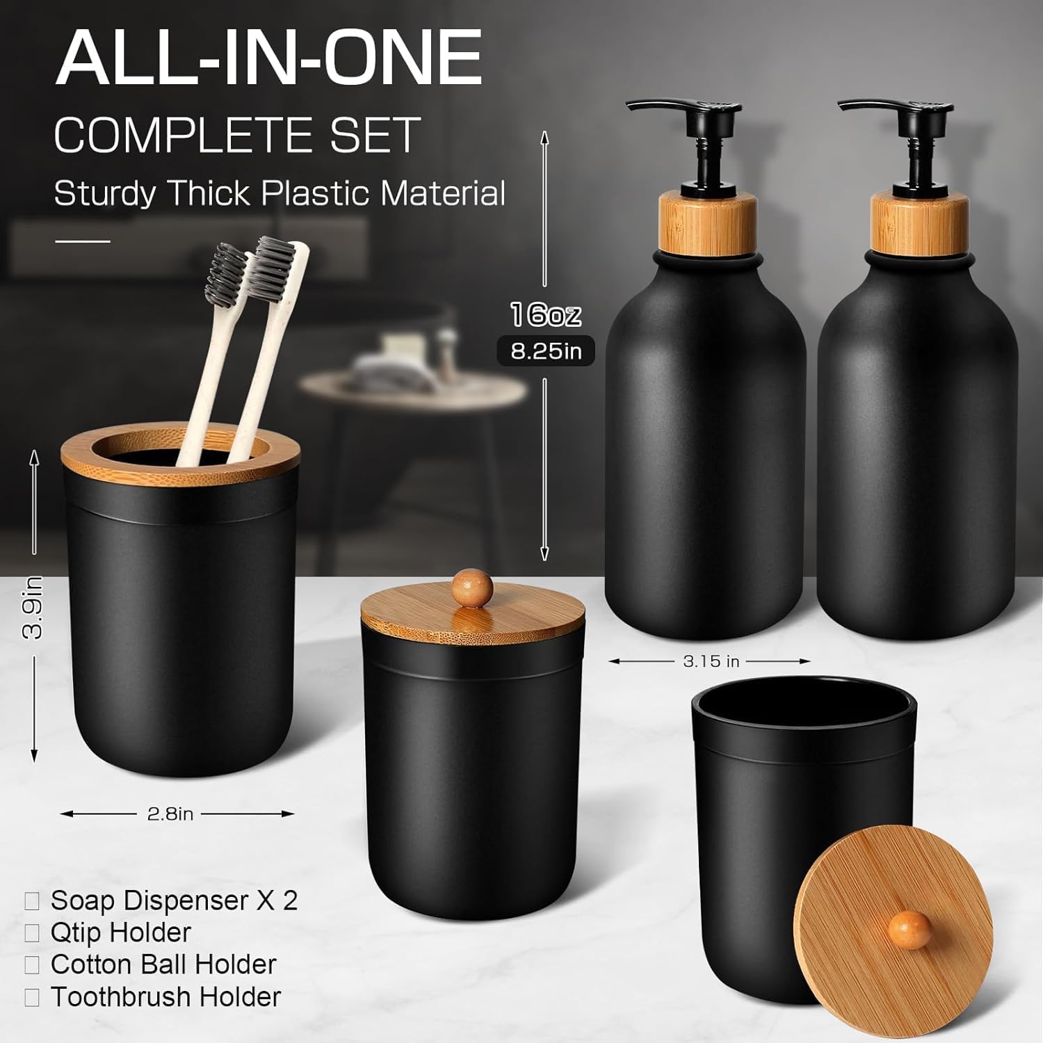 Black Matte Bathroom Accessories Set 5 Pcs