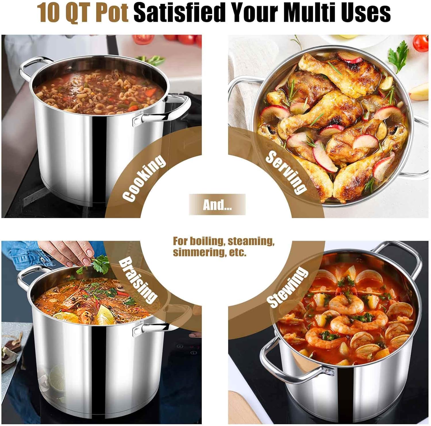 PP CHEF 10 Quart Extra Large Stockpot with Glass Lid