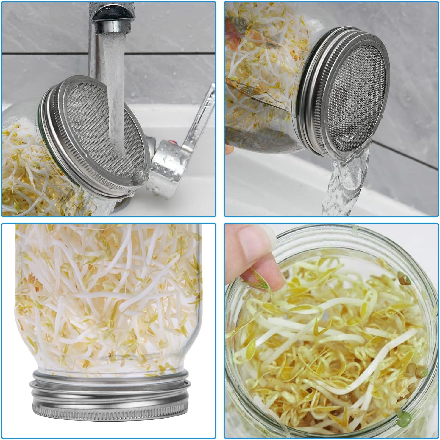 Lulonpon 2pcs Sprouts Growing Jar Kit with Lids and Tray