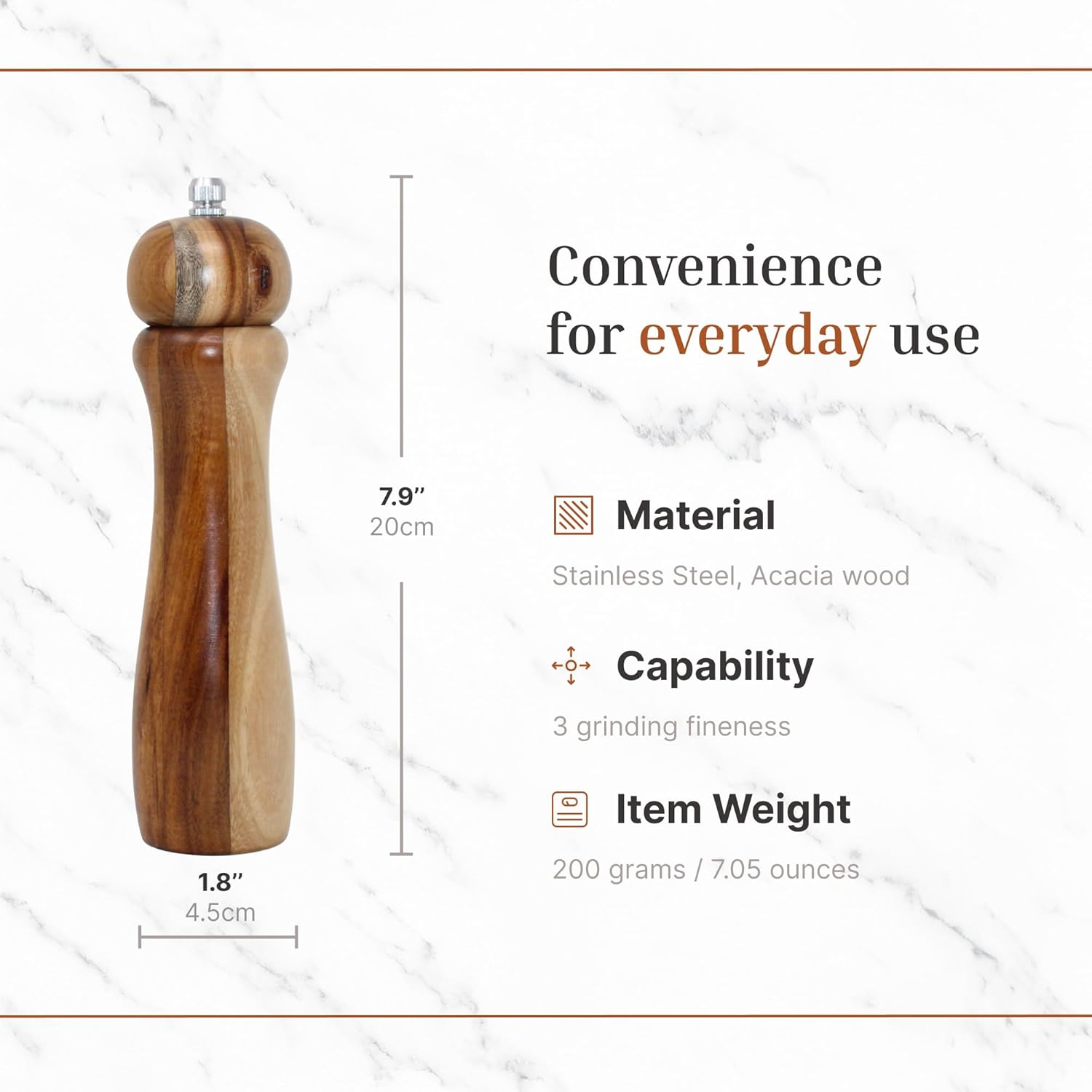 Acacia Wood Pepper and Salt Mill Set 2 Pack