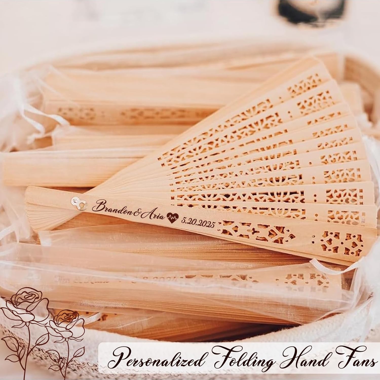 LIUBAI 50PCS Custom Folding Handheld Fans Wedding Favors
