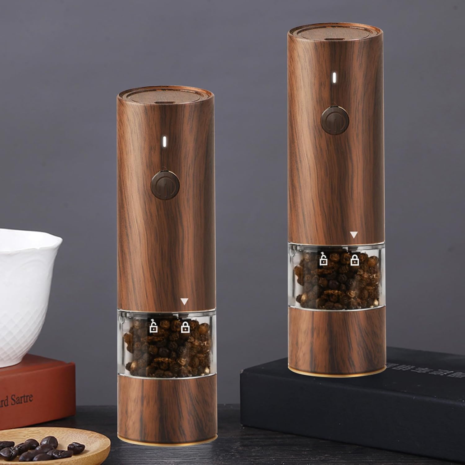 SOONHUA Electric Salt and Pepper Grinder Set with LED Light