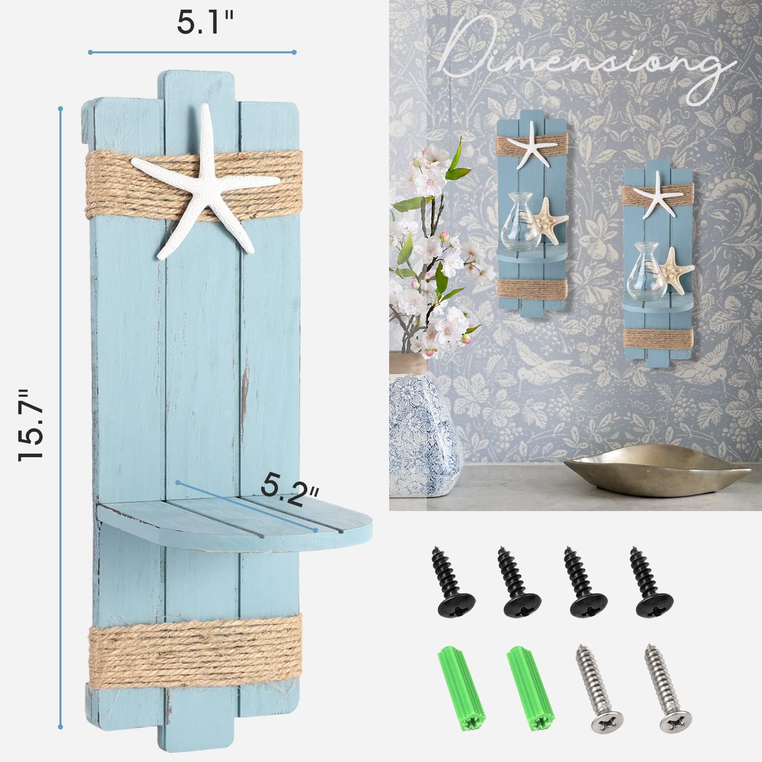 SOMTO Beach Starfish Wall Candle Sconces Set of 2