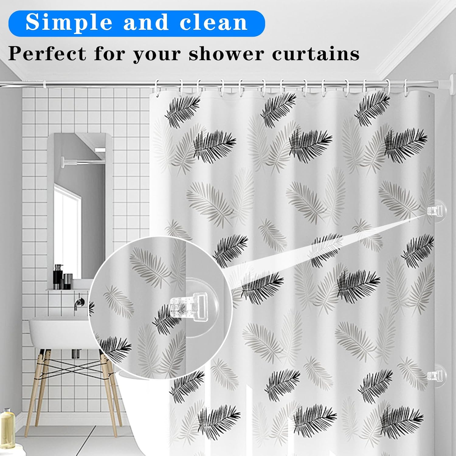 4 Pack Clear Shower Curtain Clips with Self Adhesive Windproof Splash Guard