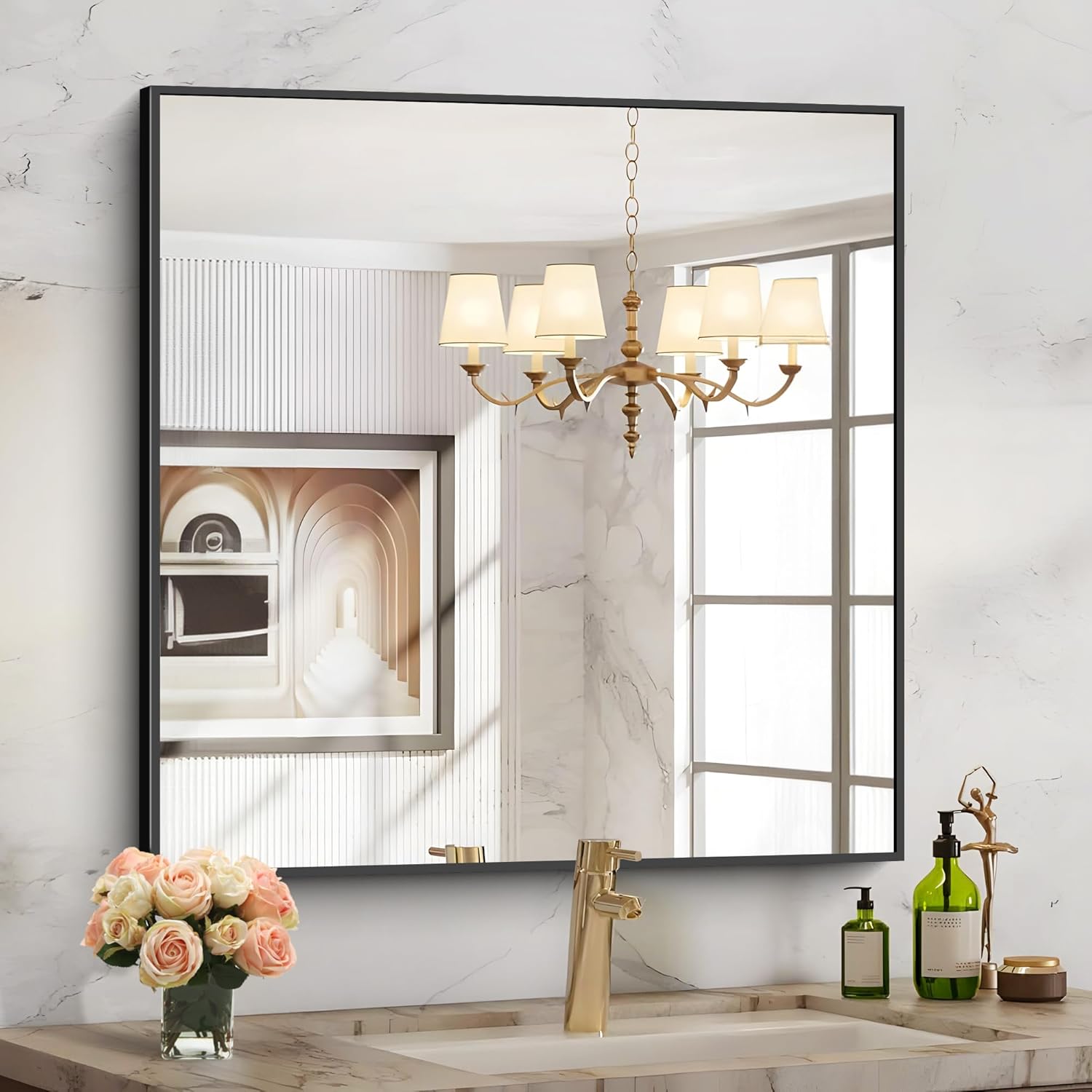 COFENY 30x30 Inch Wall Bathroom Mirror with Metal Frame