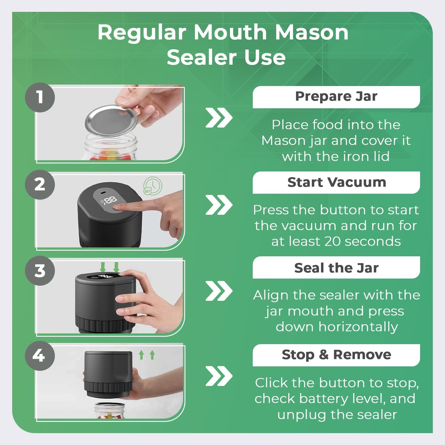 Cordless Electric Vacuum Sealer Kit for Mason Jars Black