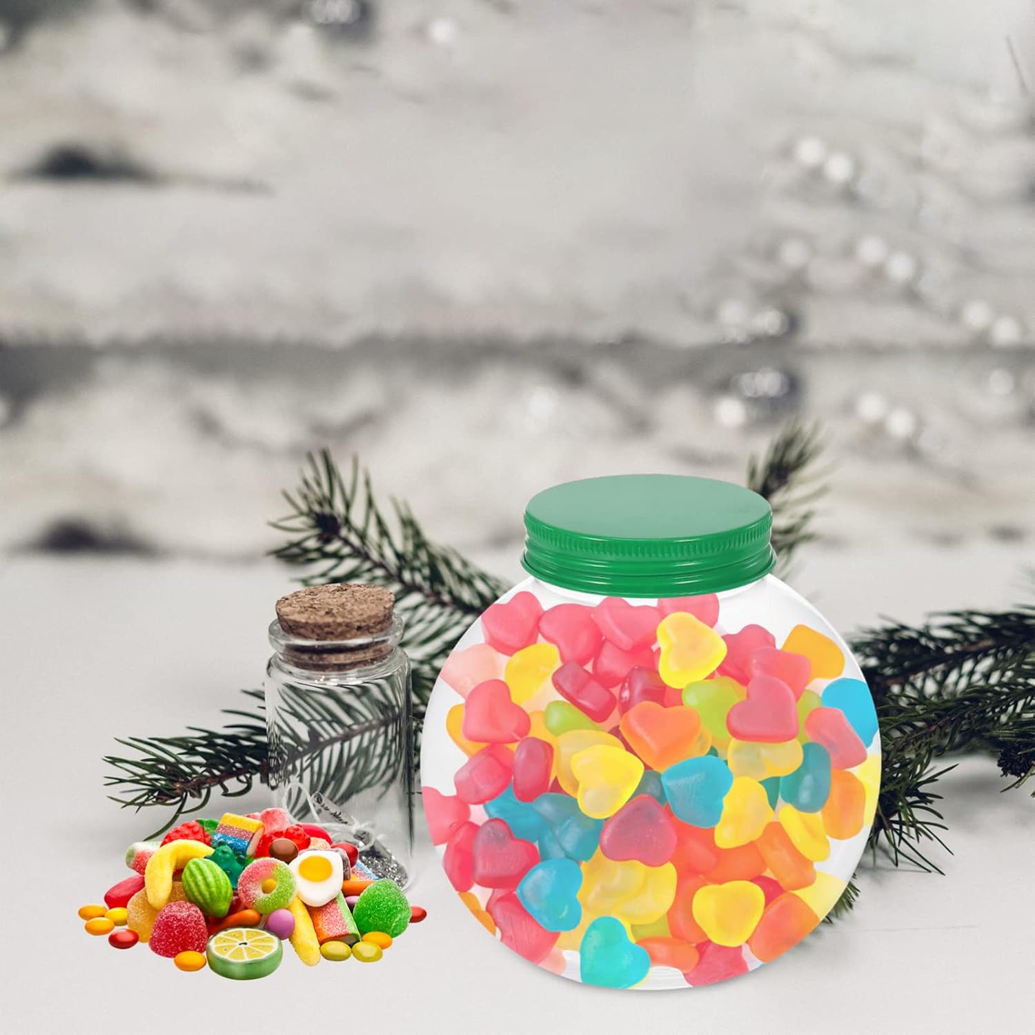 KALLORY 5Pcs Christmas Ball Shaped Candy Jars with Sealing Lids