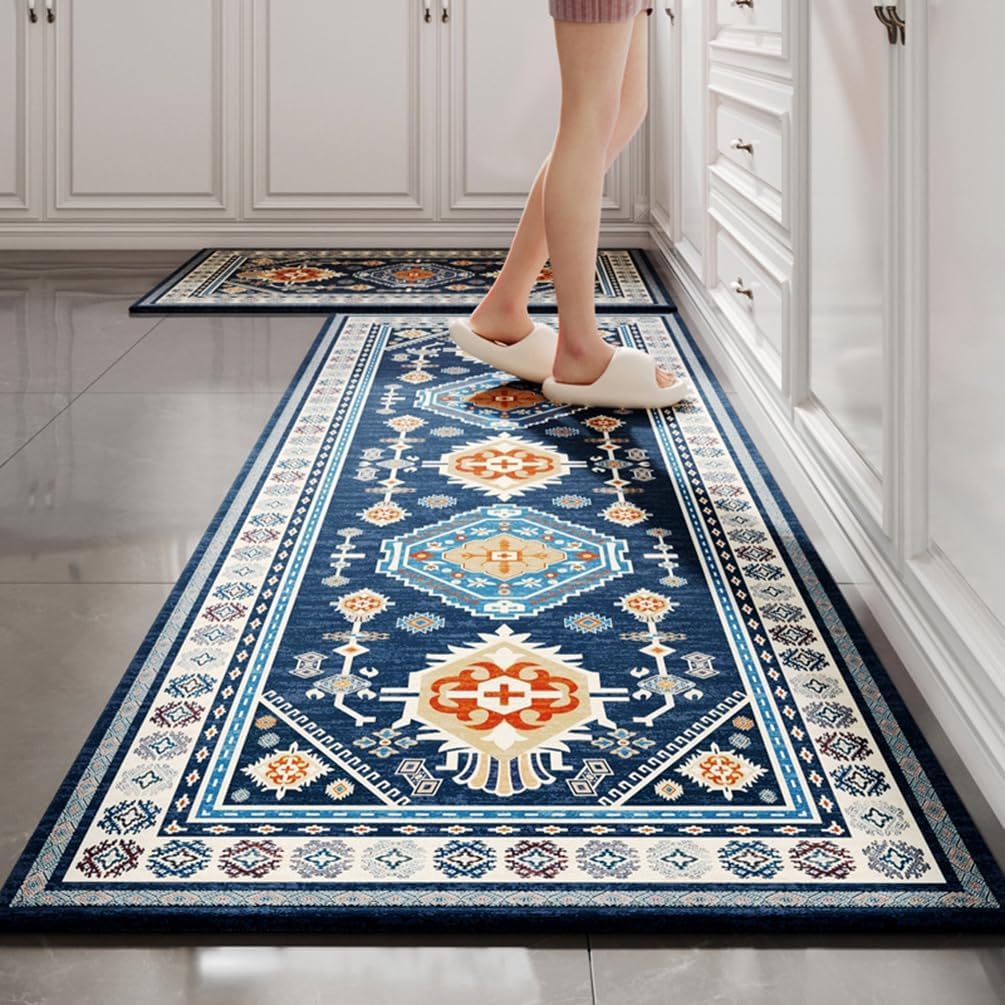 Soft Anti Fatigue Kitchen Rug with Distressed Floral Design