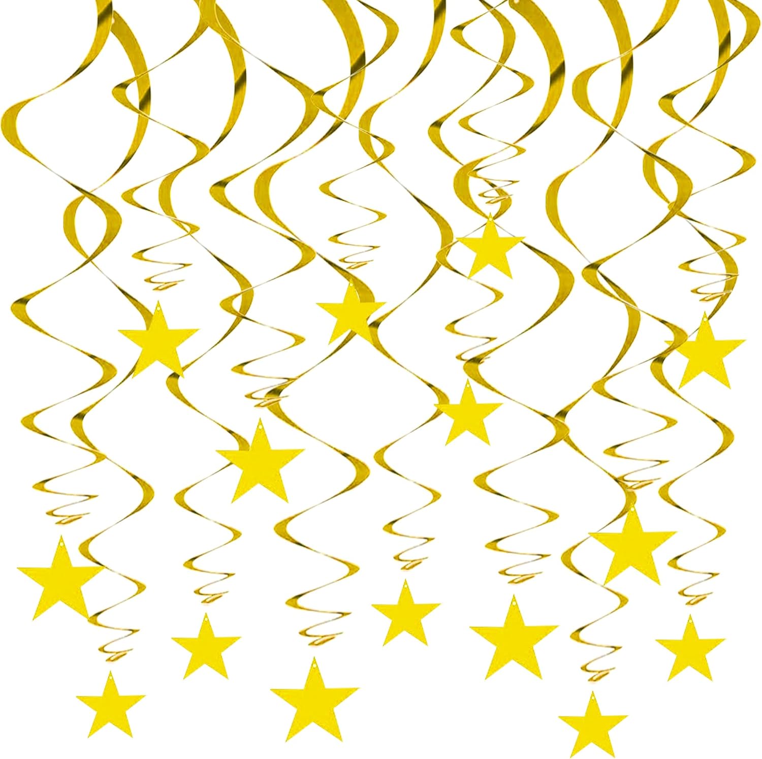 BEISHIDA Gold Star Hanging Swirl Decorations Pack of 15