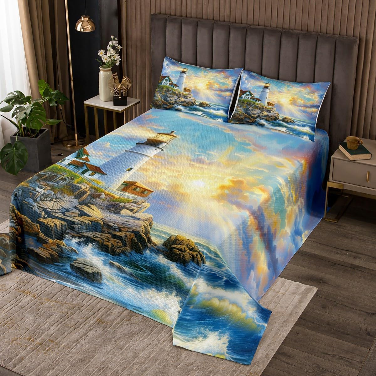Erosebridal 3D Lighthouse Bedspread Set Ocean Theme Kids