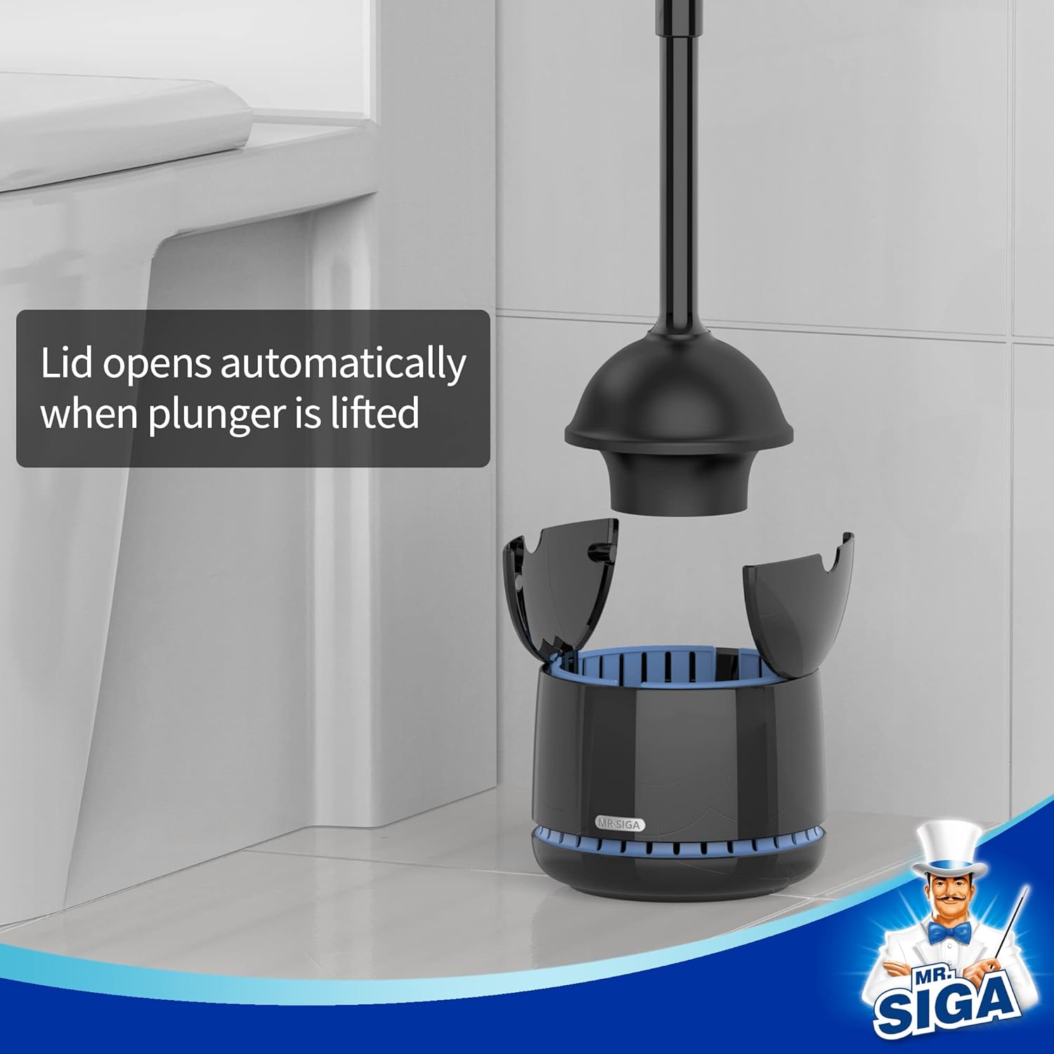 MRSIGA Toilet Plunger with Holder Black