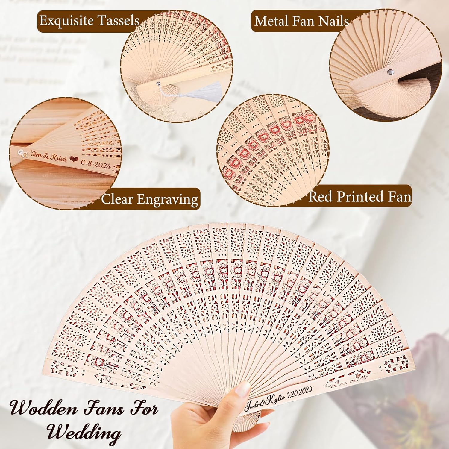LIUBAI 50PCS Custom Folding Handheld Fans Wedding Favors