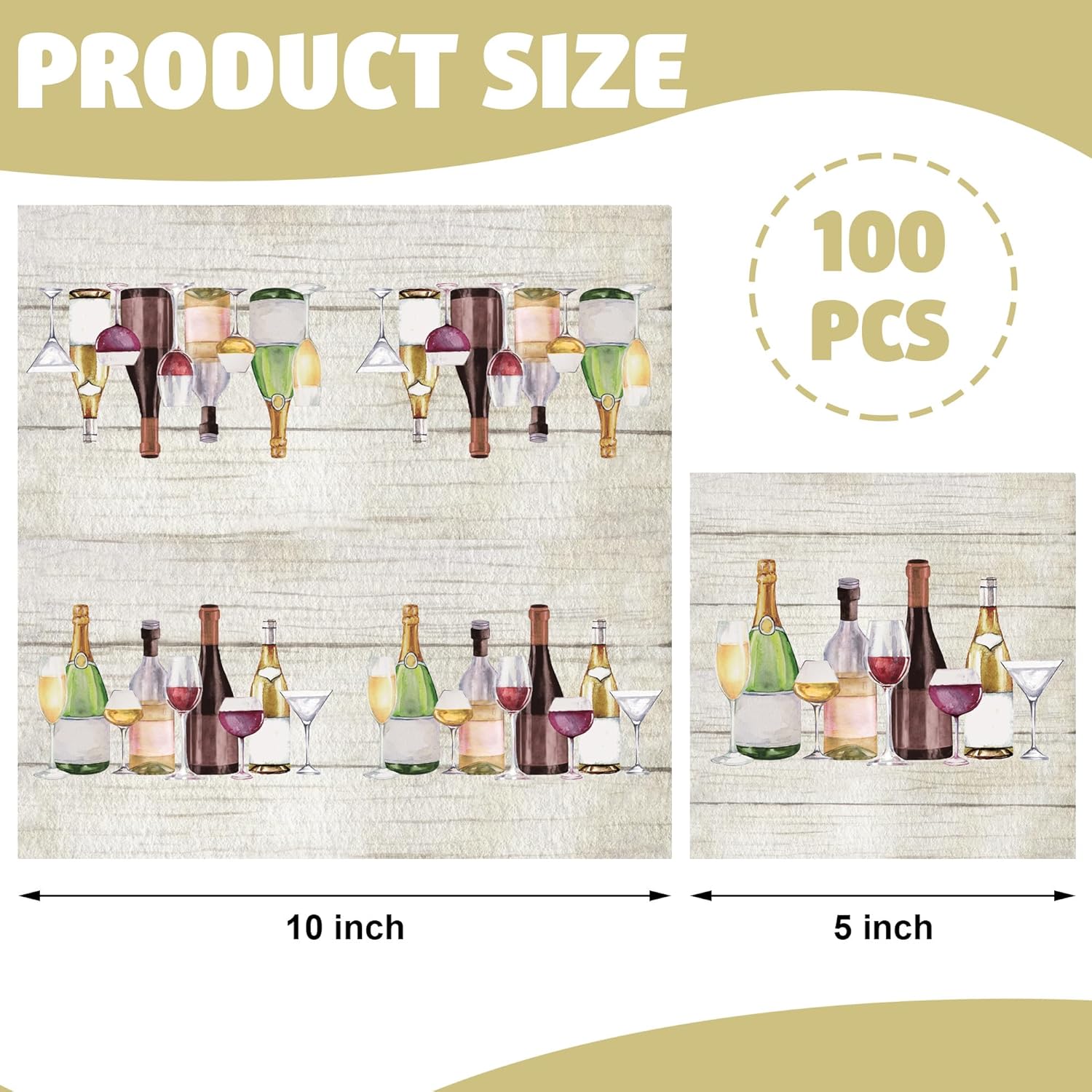100 Pcs 3-Ply Wine Themed Cocktail Napkins