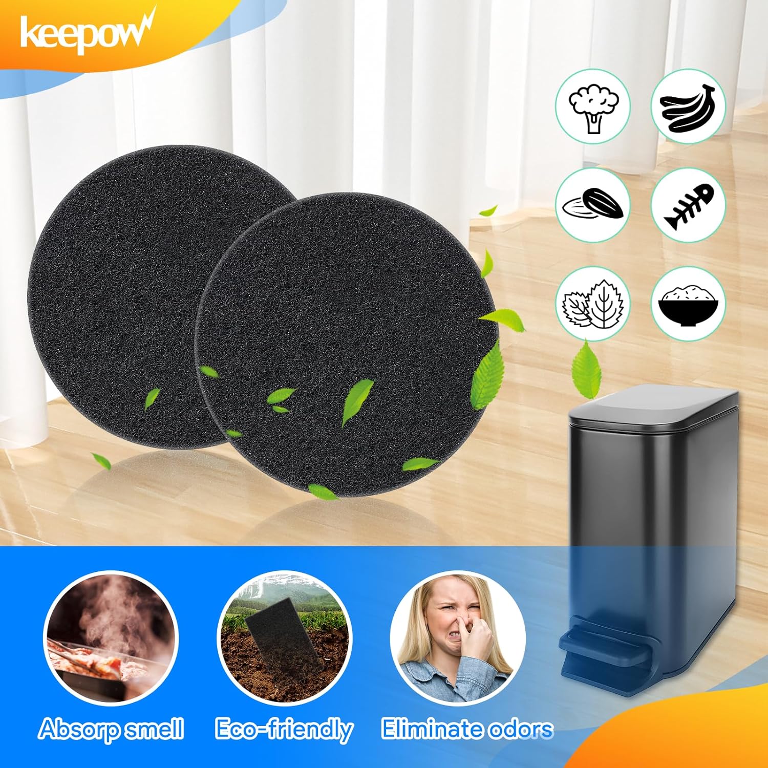KEEPOW 12 Pack Stick On Deodorizer for Trash Cans
