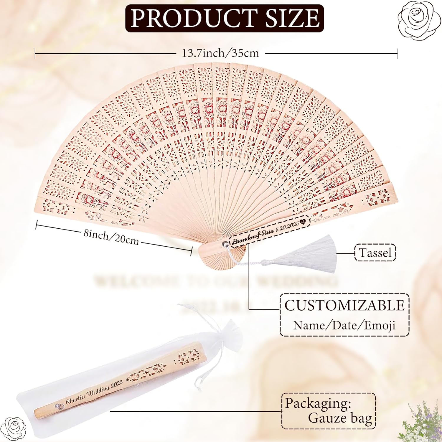 LIUBAI 50PCS Custom Folding Handheld Fans Wedding Favors