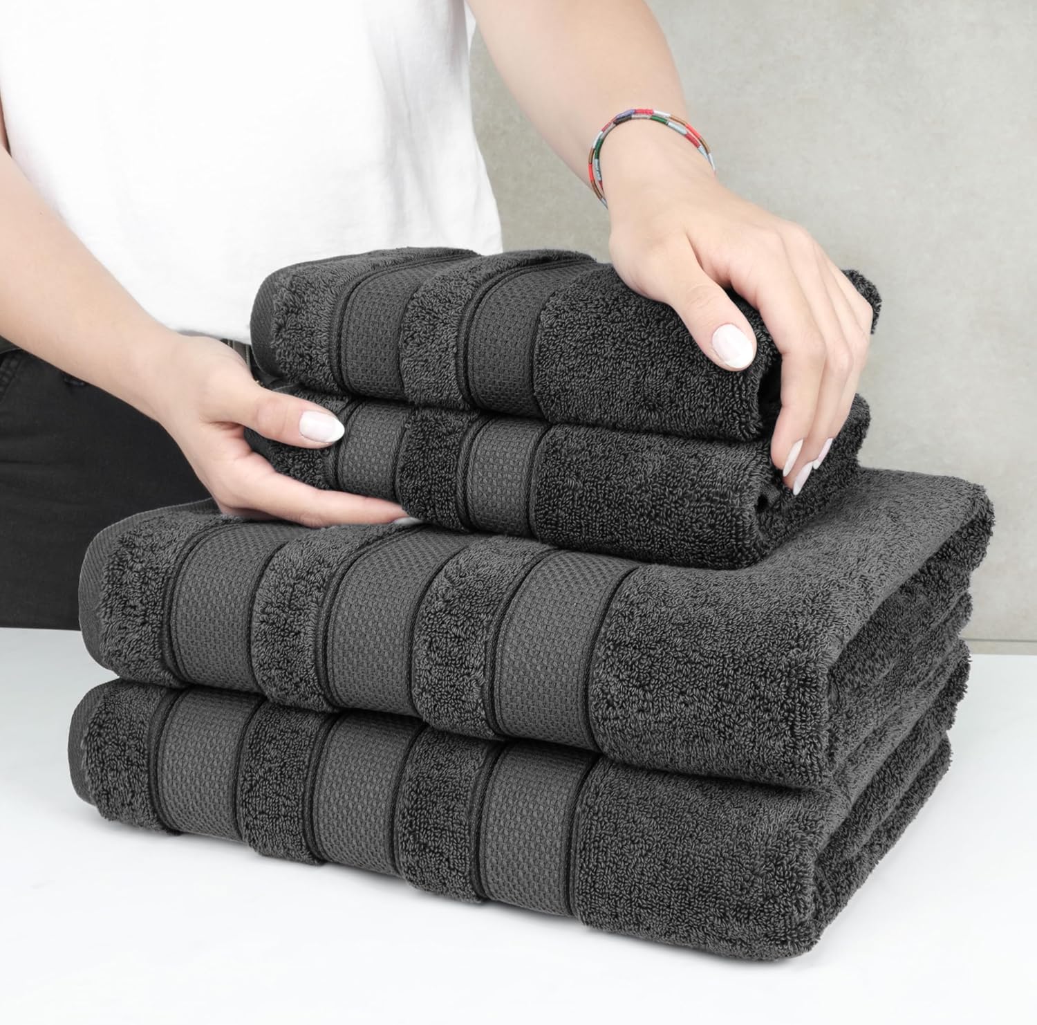 American Soft Linen Salem Bath Towel Set 6 Piece Dark Gray