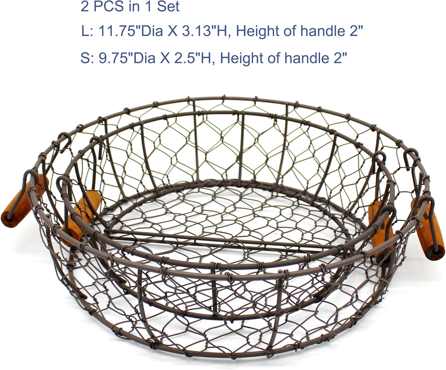 CVHOMEDECO Round Metal Wire Fruit Trays Set of 2