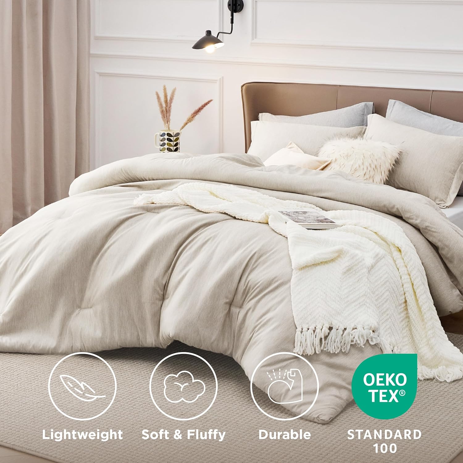 Bedsure King Size Comforter Set - Beige Soft 3 Pieces