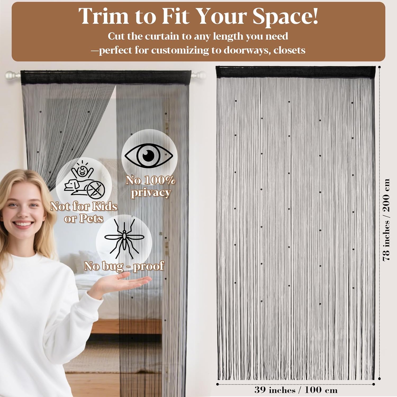 Beaded Curtain for Doorway - Boho Decor Panel