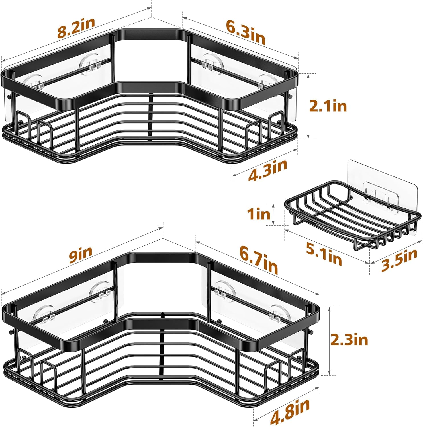 MAXIFFE 3-Pack Corner Shower Caddy Organizer Black
