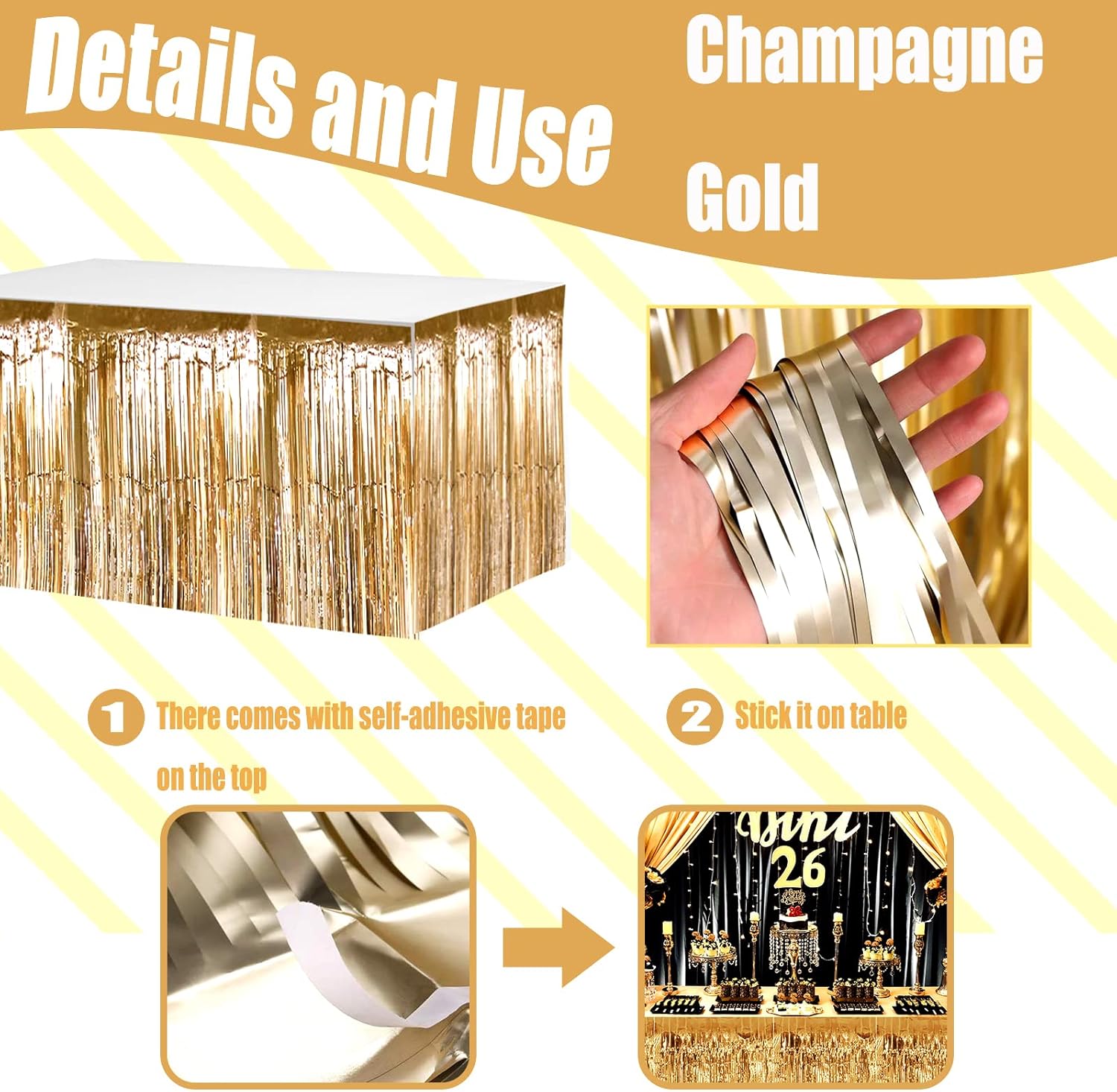 Clayghsen 4 Pack 29x108 Inch Metallic Foil Table Skirts