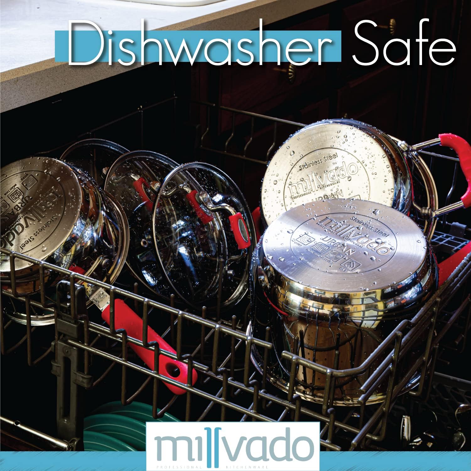 Millvado 11 Quart Stainless Steel Stock Pot with Glass Lid and Handle Safety