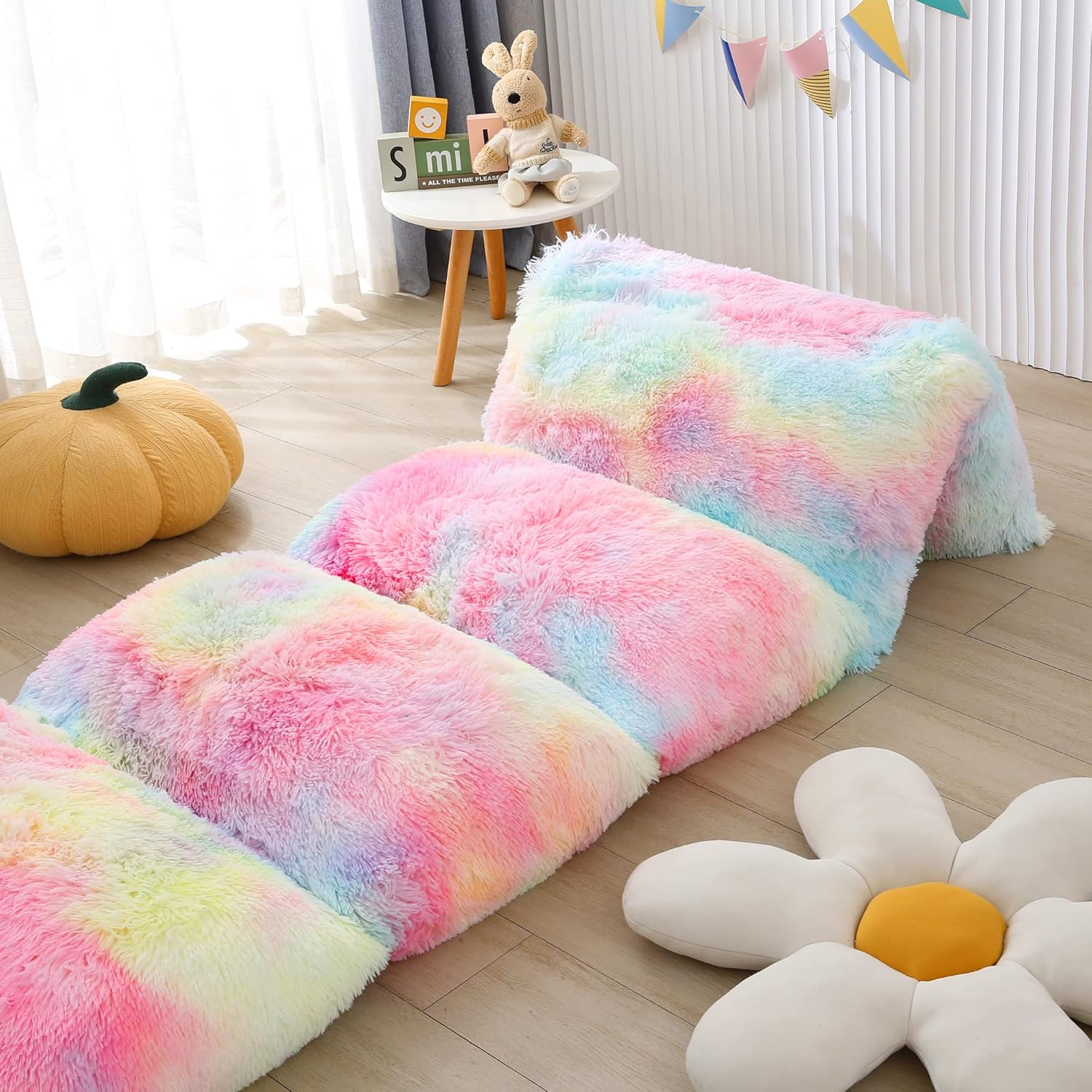 Mengersi Velvet Floor Pillows Faux Fur Tie Dye Cover