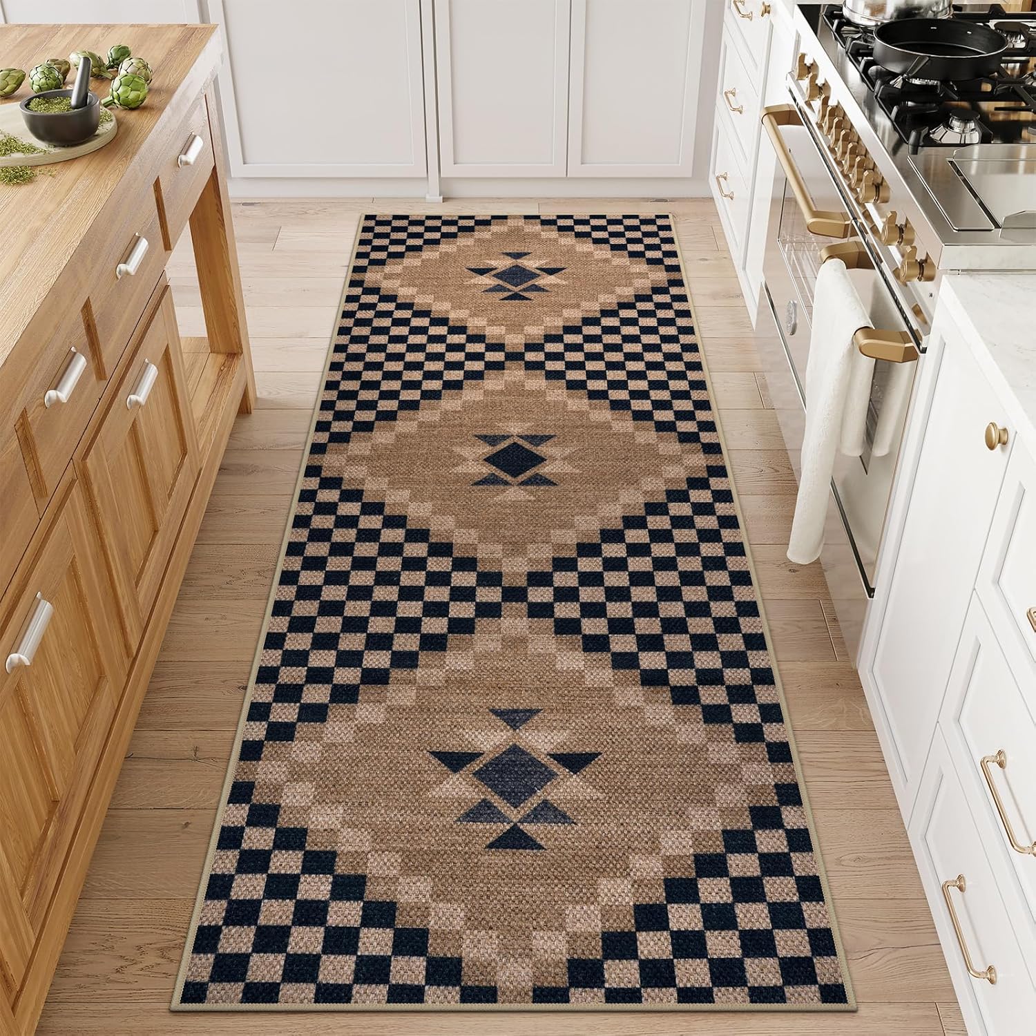 Livebox Easy Jute Runner Rug 2x6 Black Checkered
