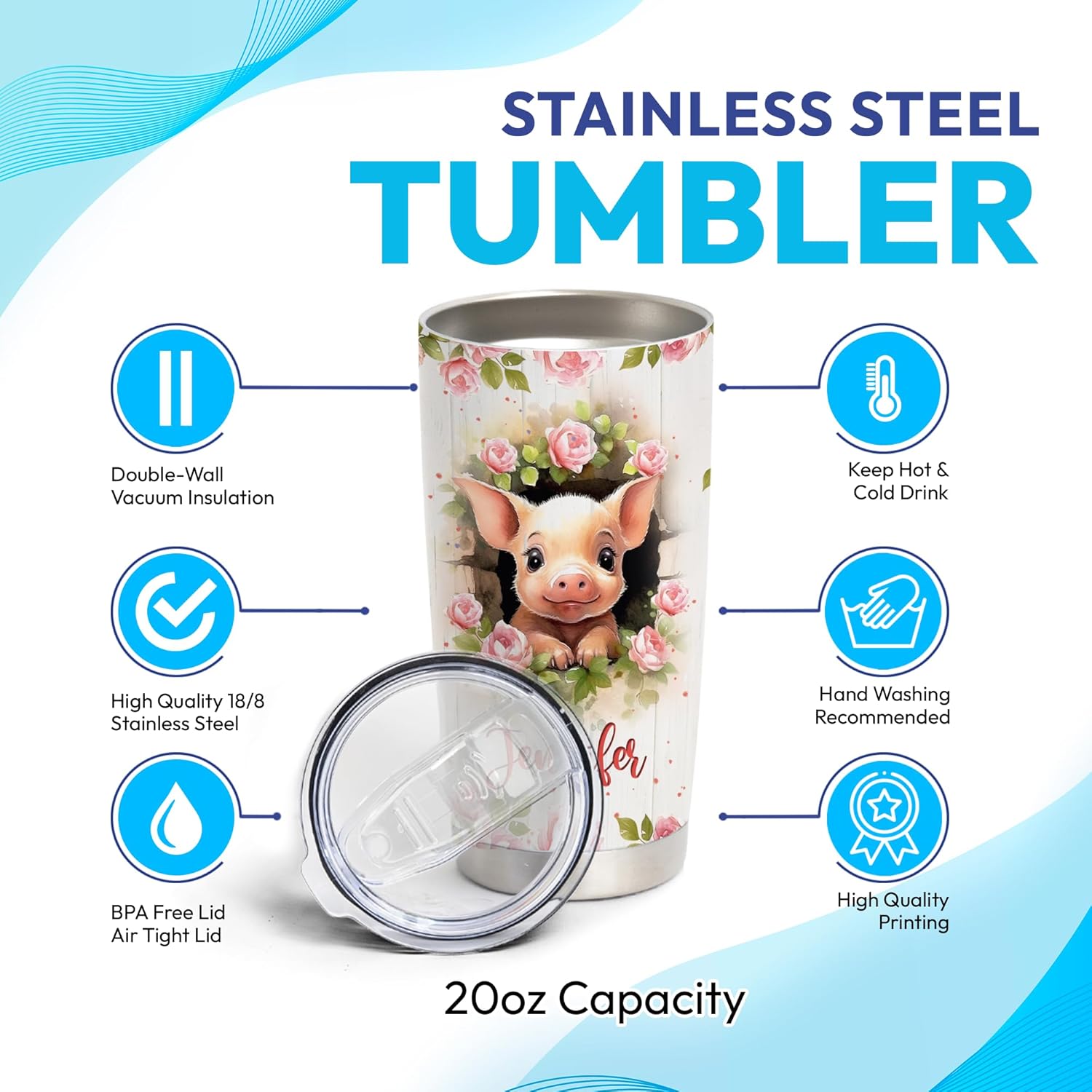 Hyturtle Personalized Pig Tumbler 20oz With Flip Lid