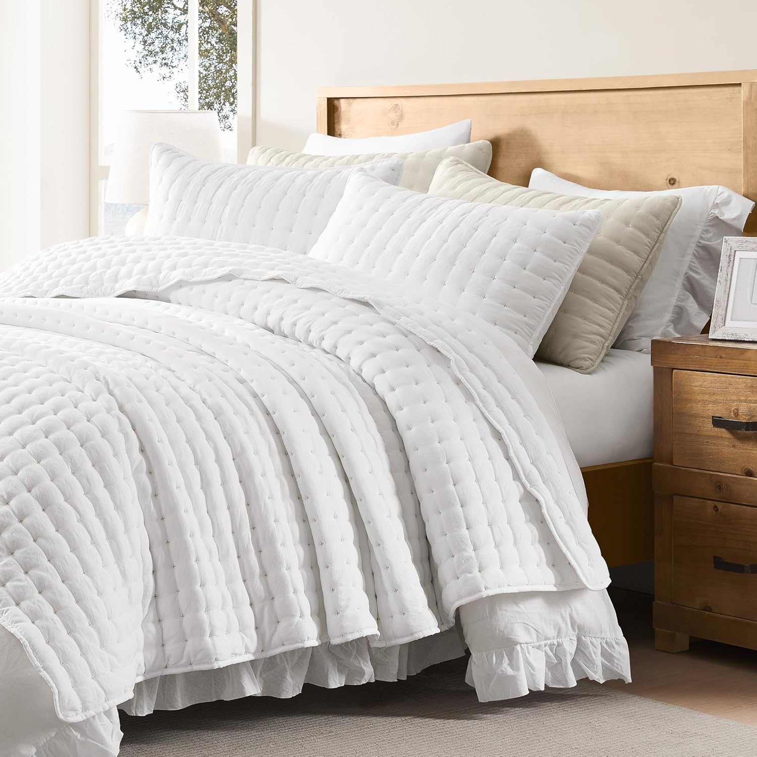 WDCOZY White Queen Quilt Bedding Set with Pillow Shams