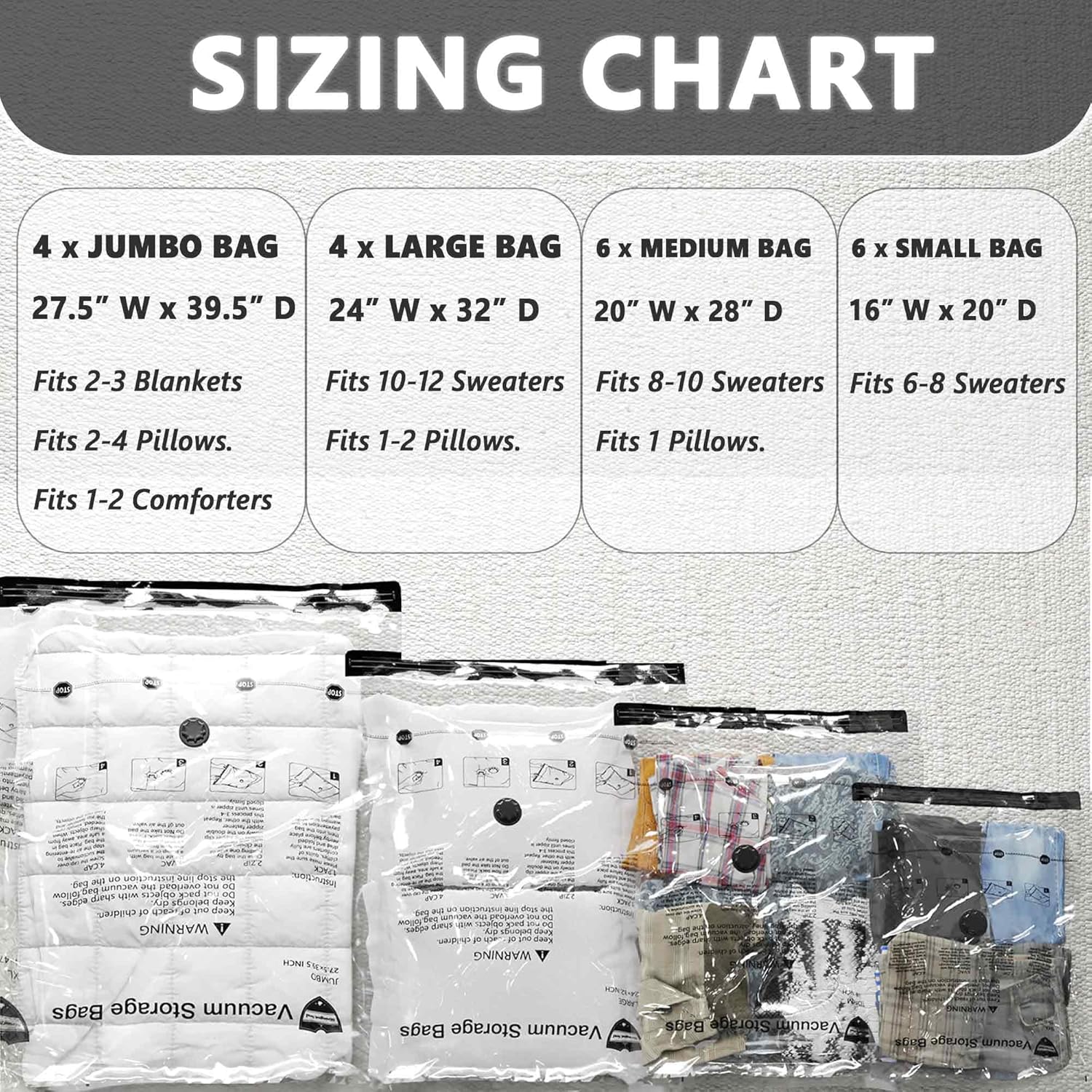 SUOCO 10 Jumbo Vacuum Storage Bags with Electric Pump