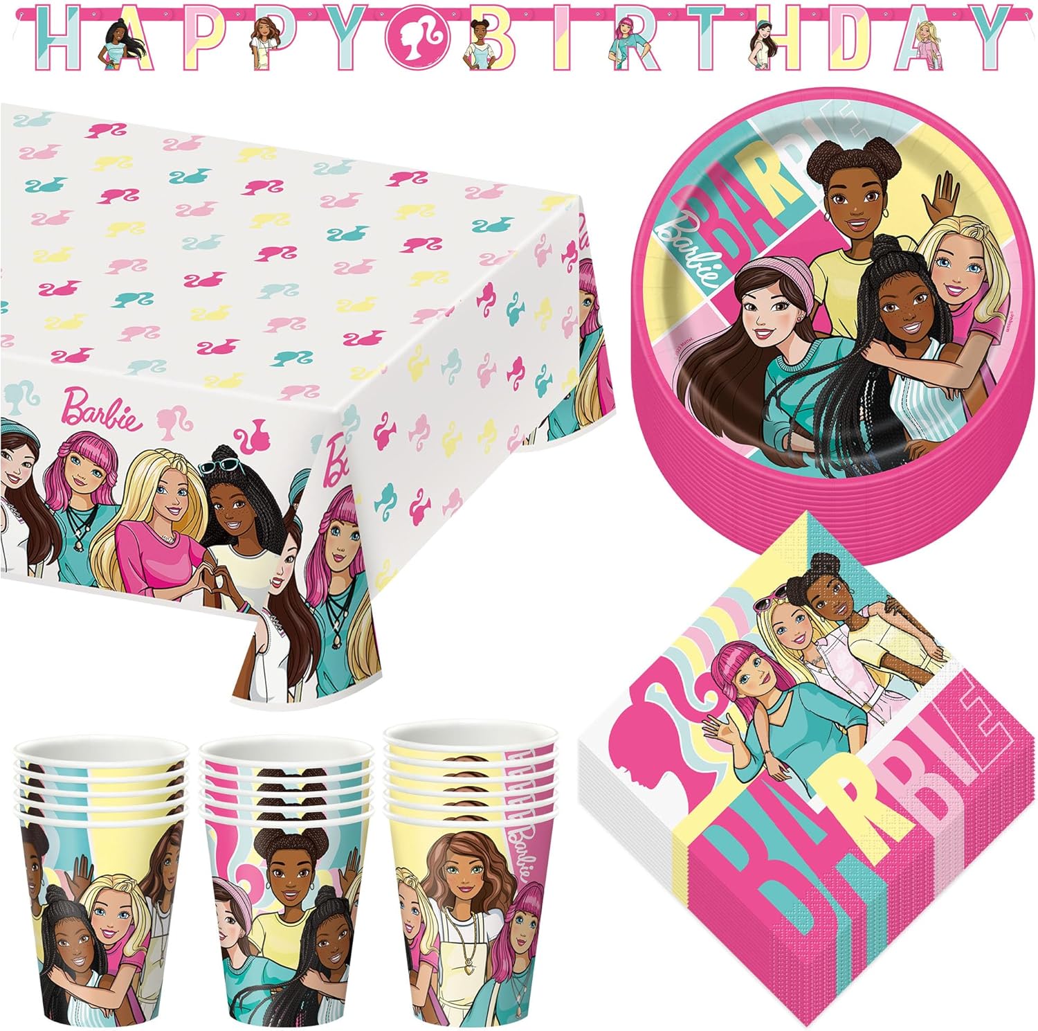 Barbie and Friends Birthday Party Pack 16 Plates Napkins Cups