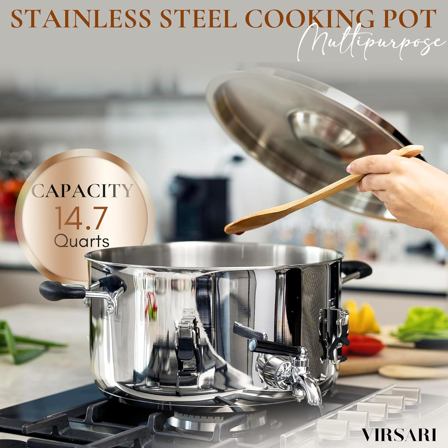 Multipurpose Stainless Steel Stockpot with Flip-and-Serve Lid