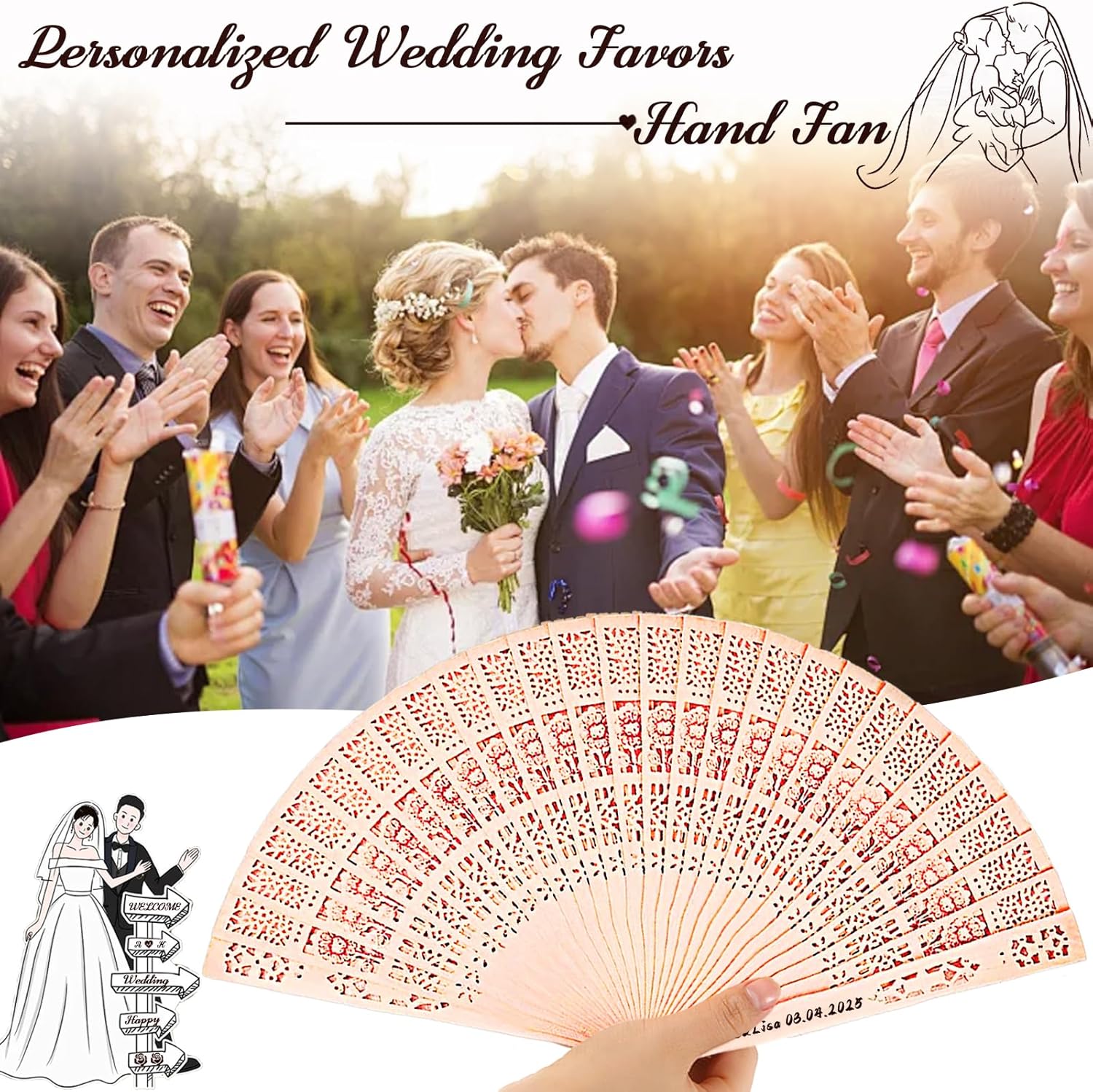 LIUBAI 50PCS Custom Folding Handheld Fans Wedding Favors