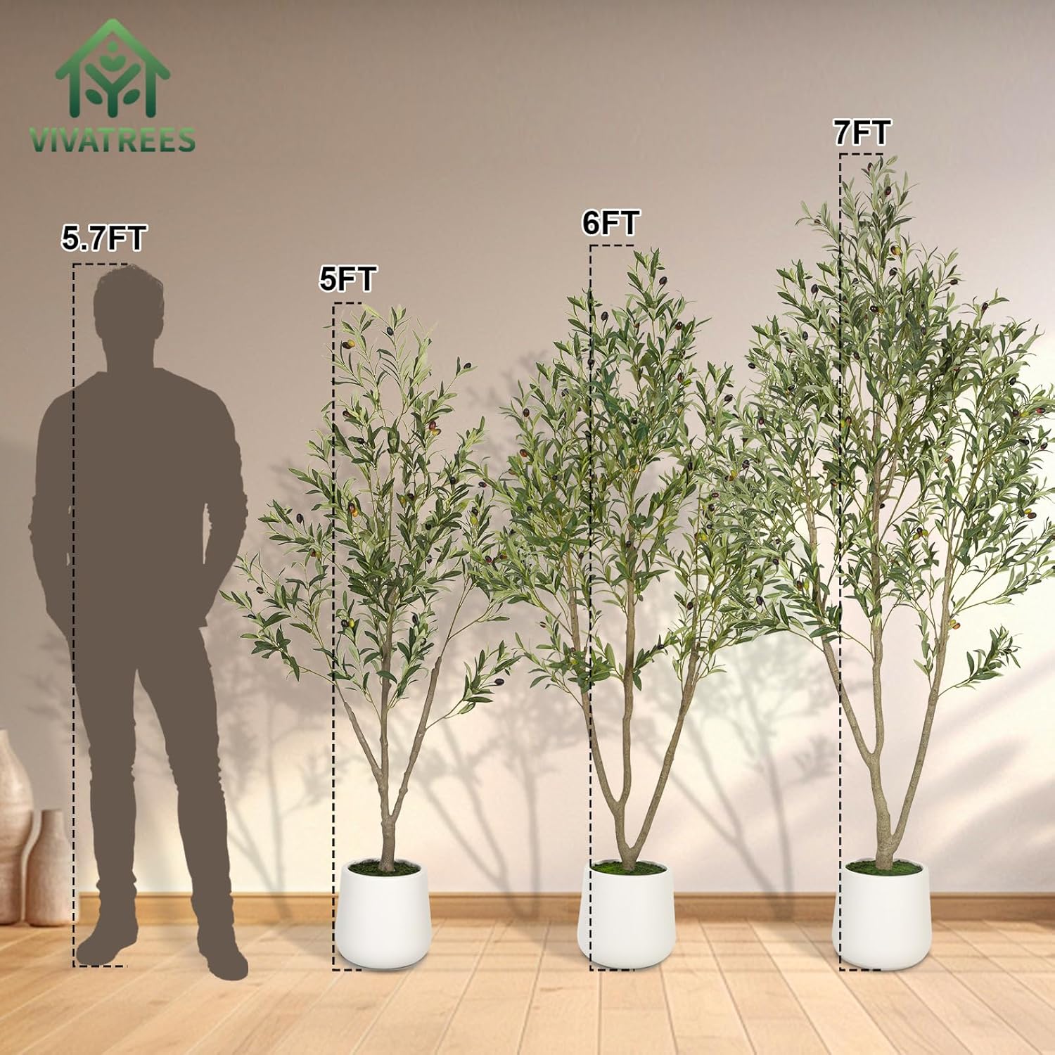 VIVATREES Olive Tree Artificial Indoor 6FT with White Planter