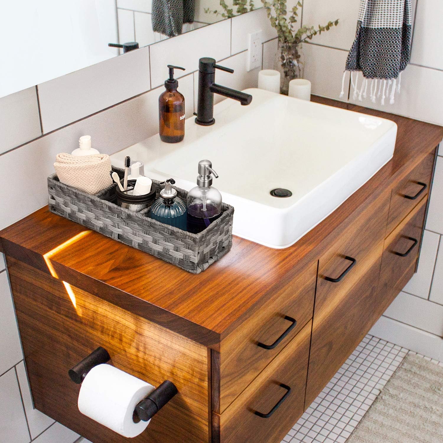 Larger Compartments Toilet Paper Basket with Divider - Rustic Farmhouse Decor