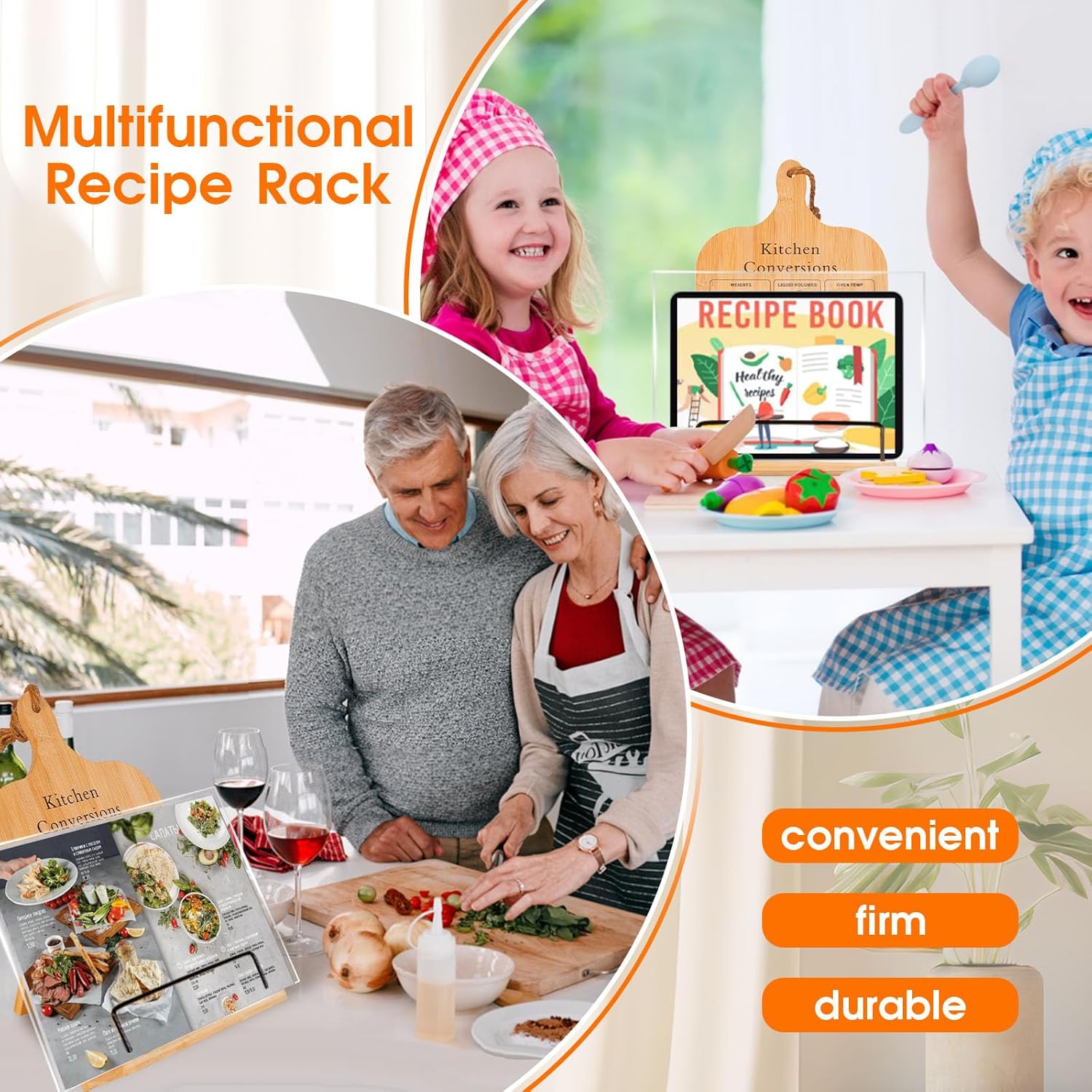 Bamboo Cookbook Stand Set with Acrylic Guard