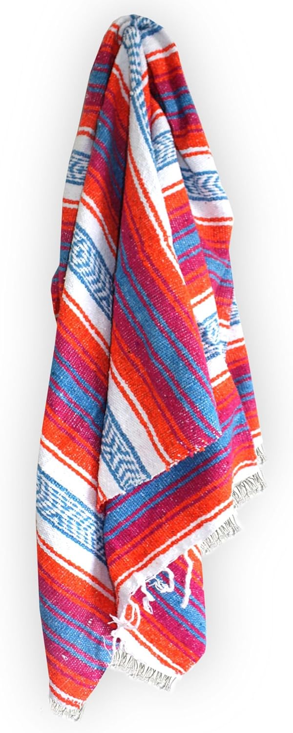 Del Mex Classic Mexican Blanket 70x50 Orange Pink Blue