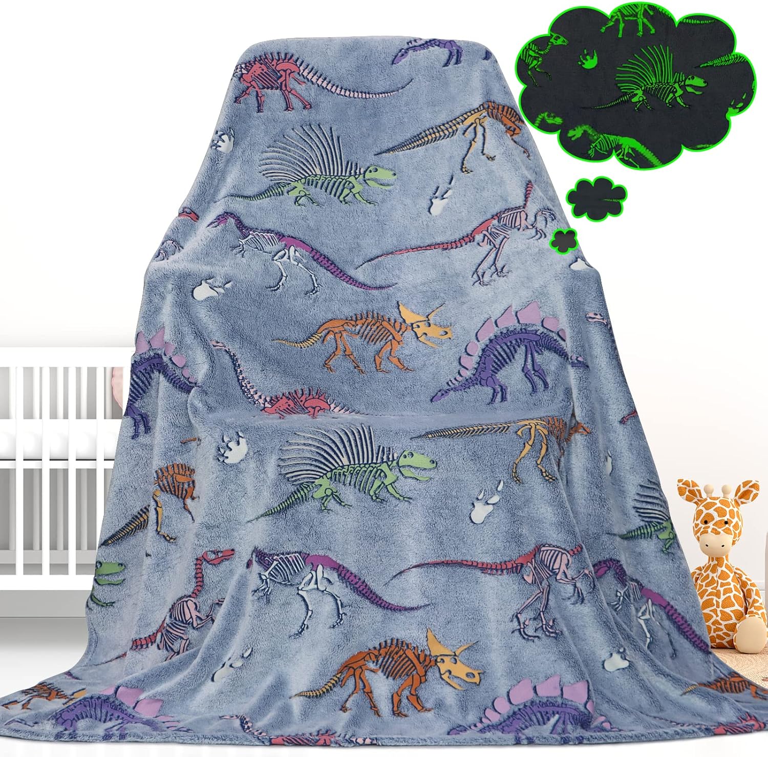 Glow in The Dark Dinosaur Throw Blanket for Kids