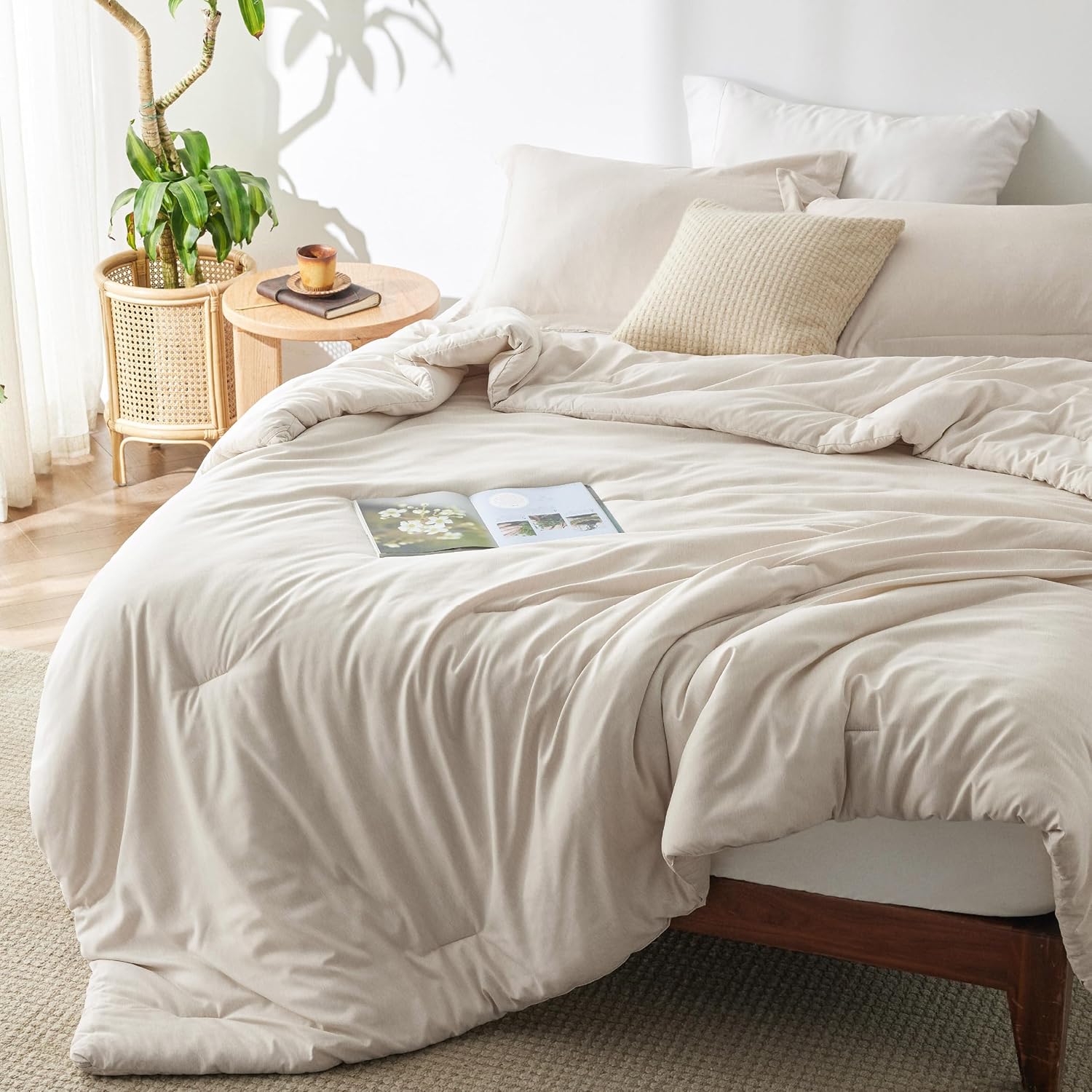Bedsure King Size Comforter Set - Beige Soft 3 Pieces
